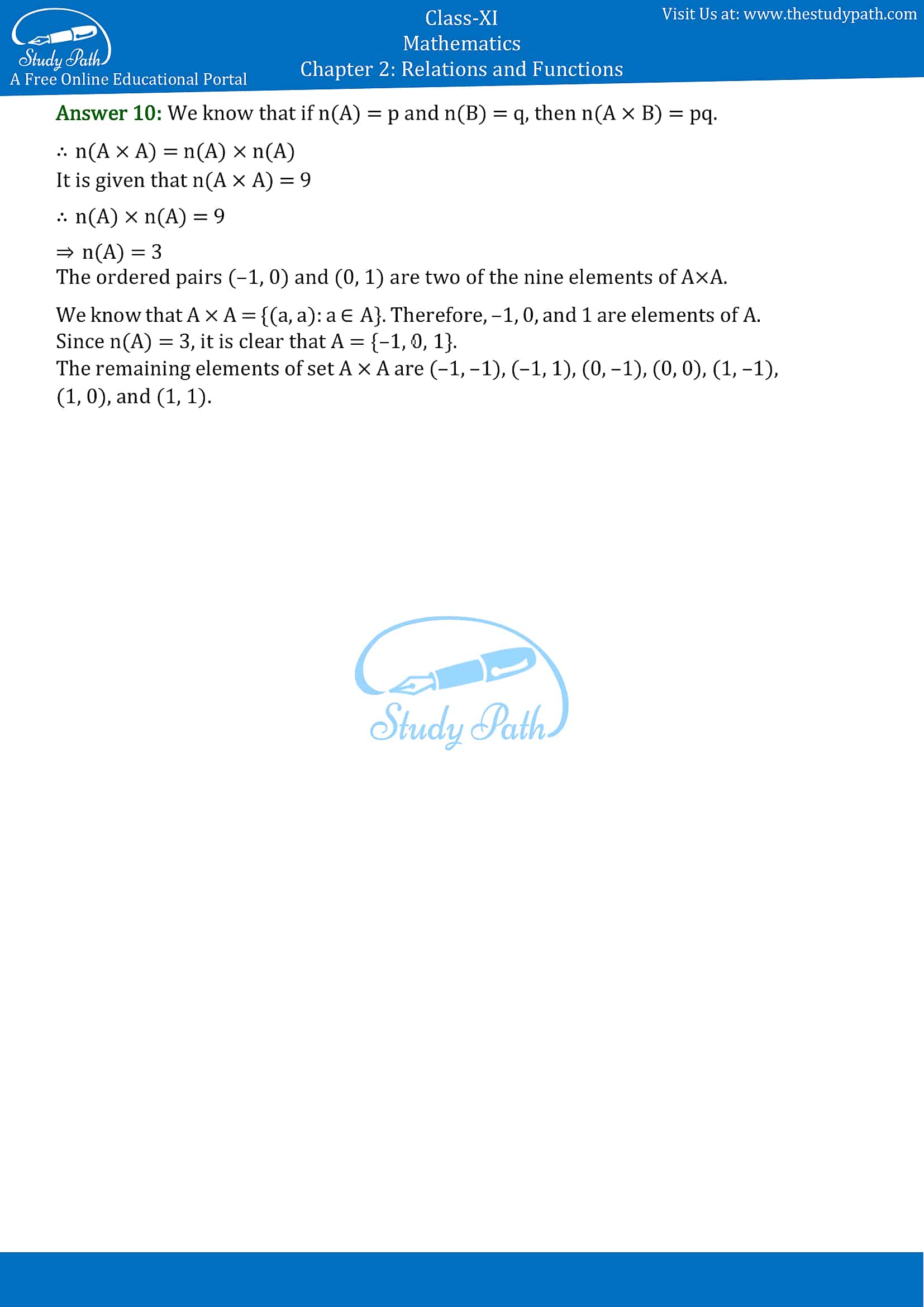 NCERT Solutions for Class 11 Maths Chapter 2 Relations and Functions Exercise 2.1