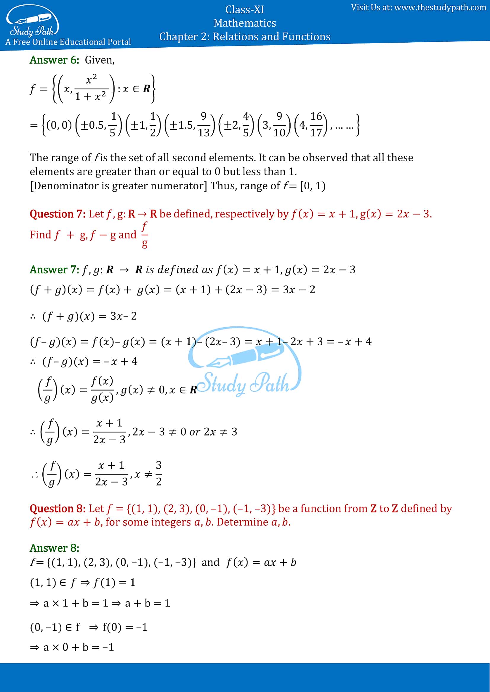 NCERT Solutions for Class 11 Maths Chapter 2 Relations and Functions Miscellaneous Exercise