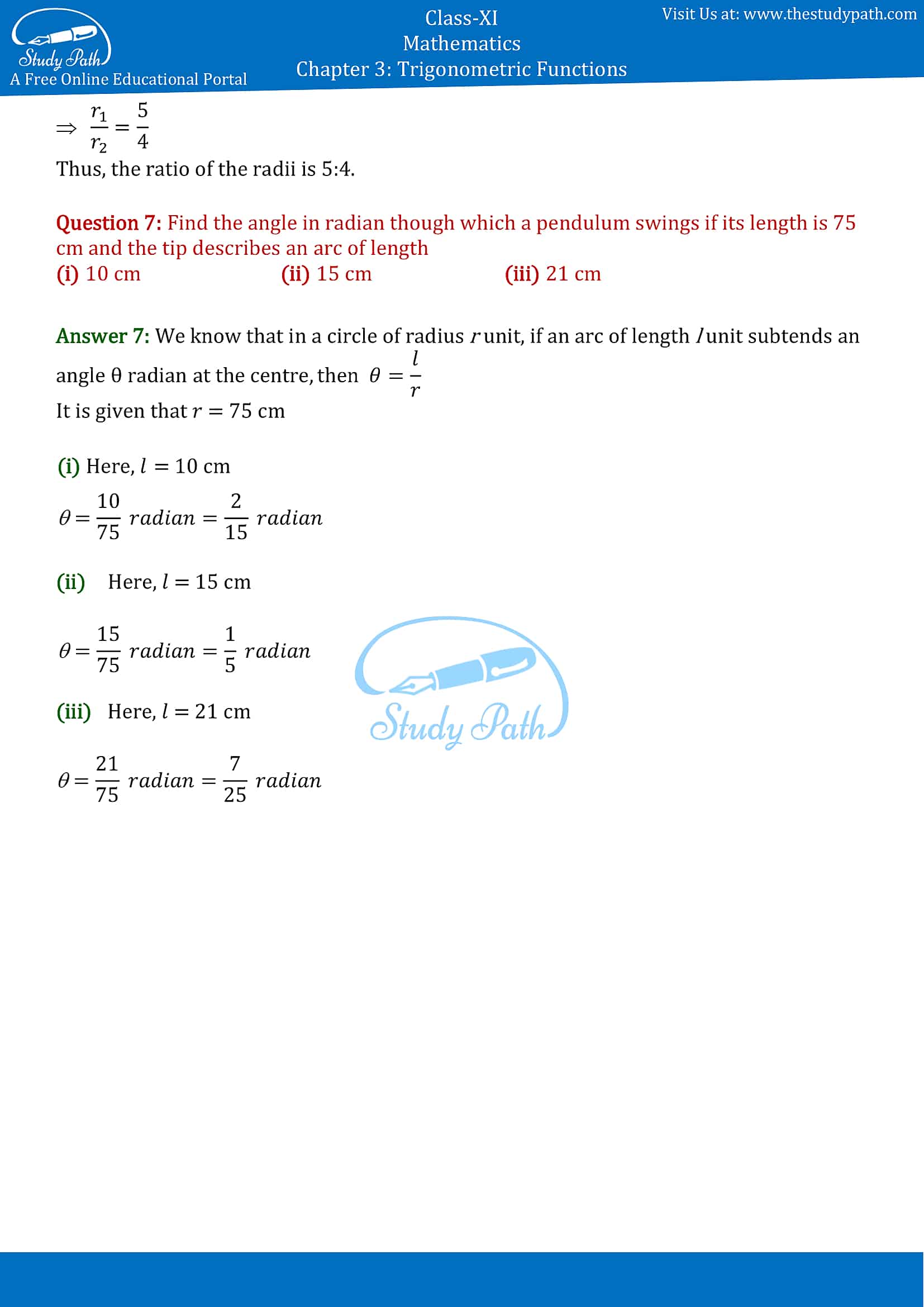 NCERT Solutions for Class 11 Maths Chapter 3 Trigonometric Functions Exercise 3.1