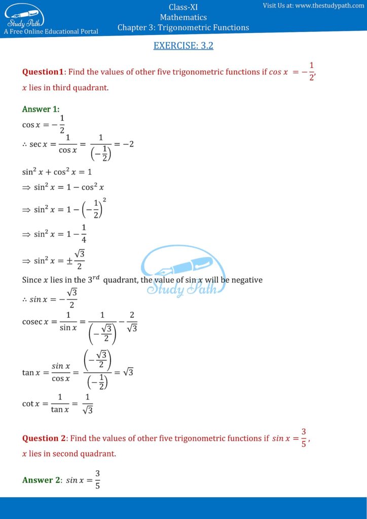 case study based questions on trigonometry class 11