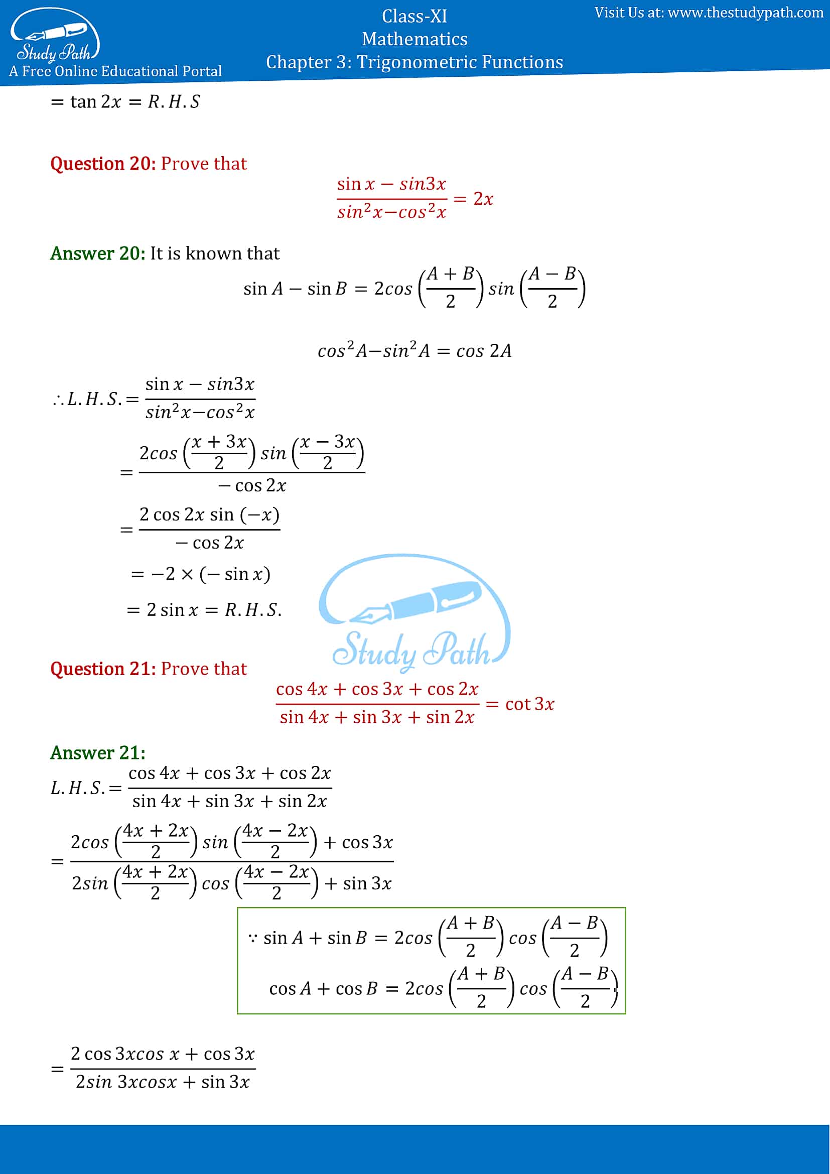 NCERT Solutions for Class 11 Maths Chapter 3 Trigonometric Functions Exercise 3.3