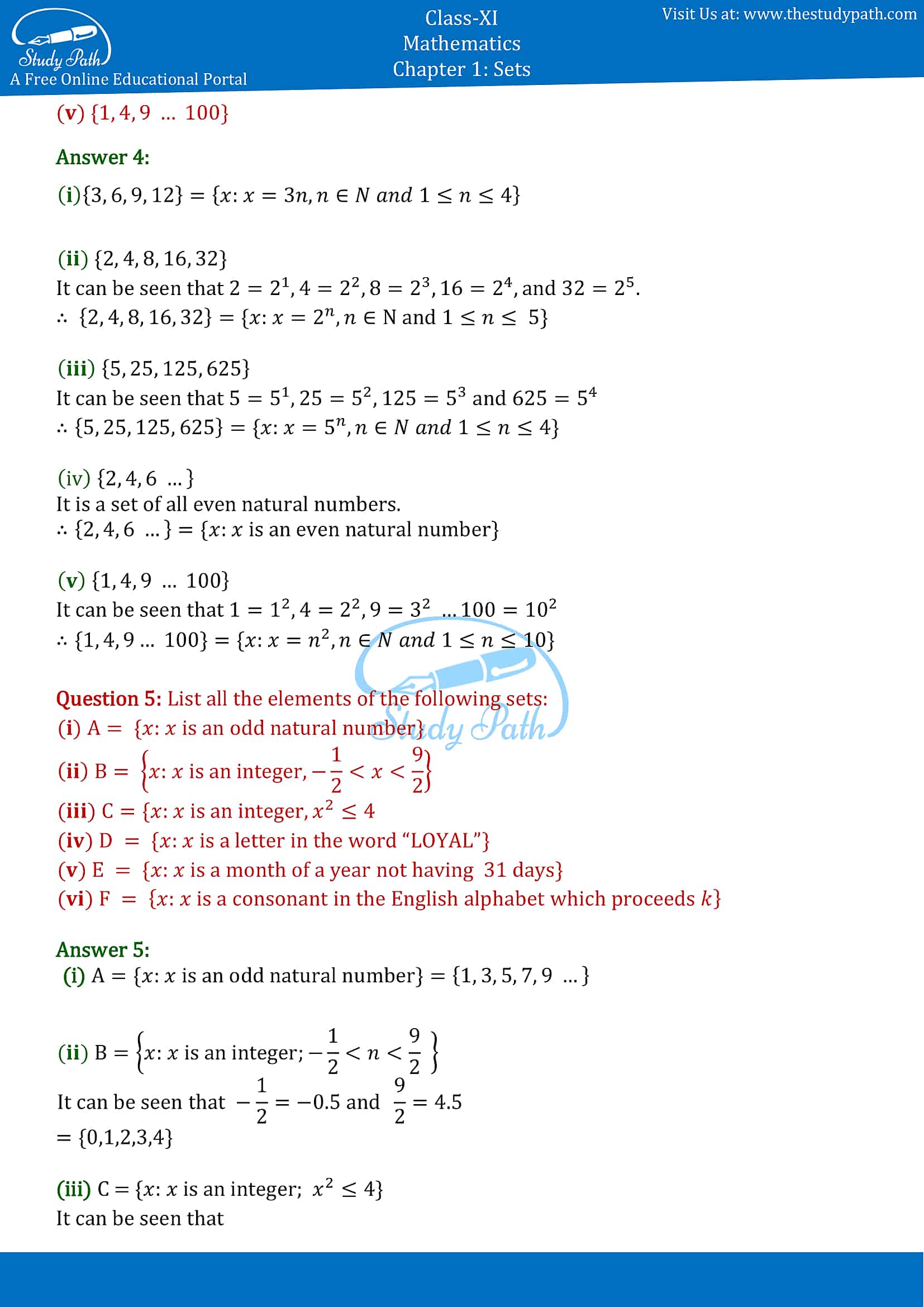 NCERT Solutions for Class 11 Maths chapter 1 sets Exercise 1.1