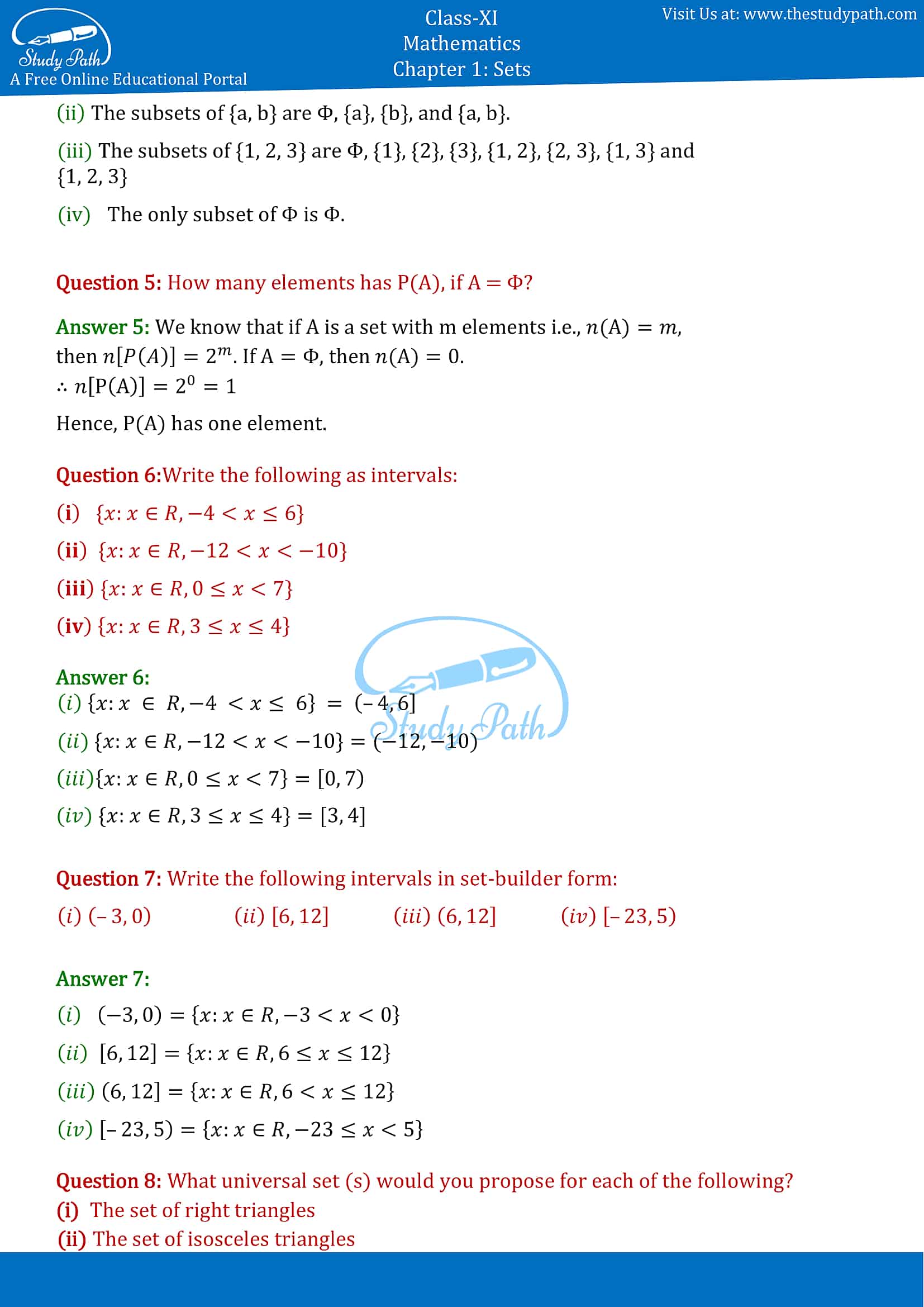 NCERT Solutions for Class 11 Maths chapter 1 sets Exercise 1.3