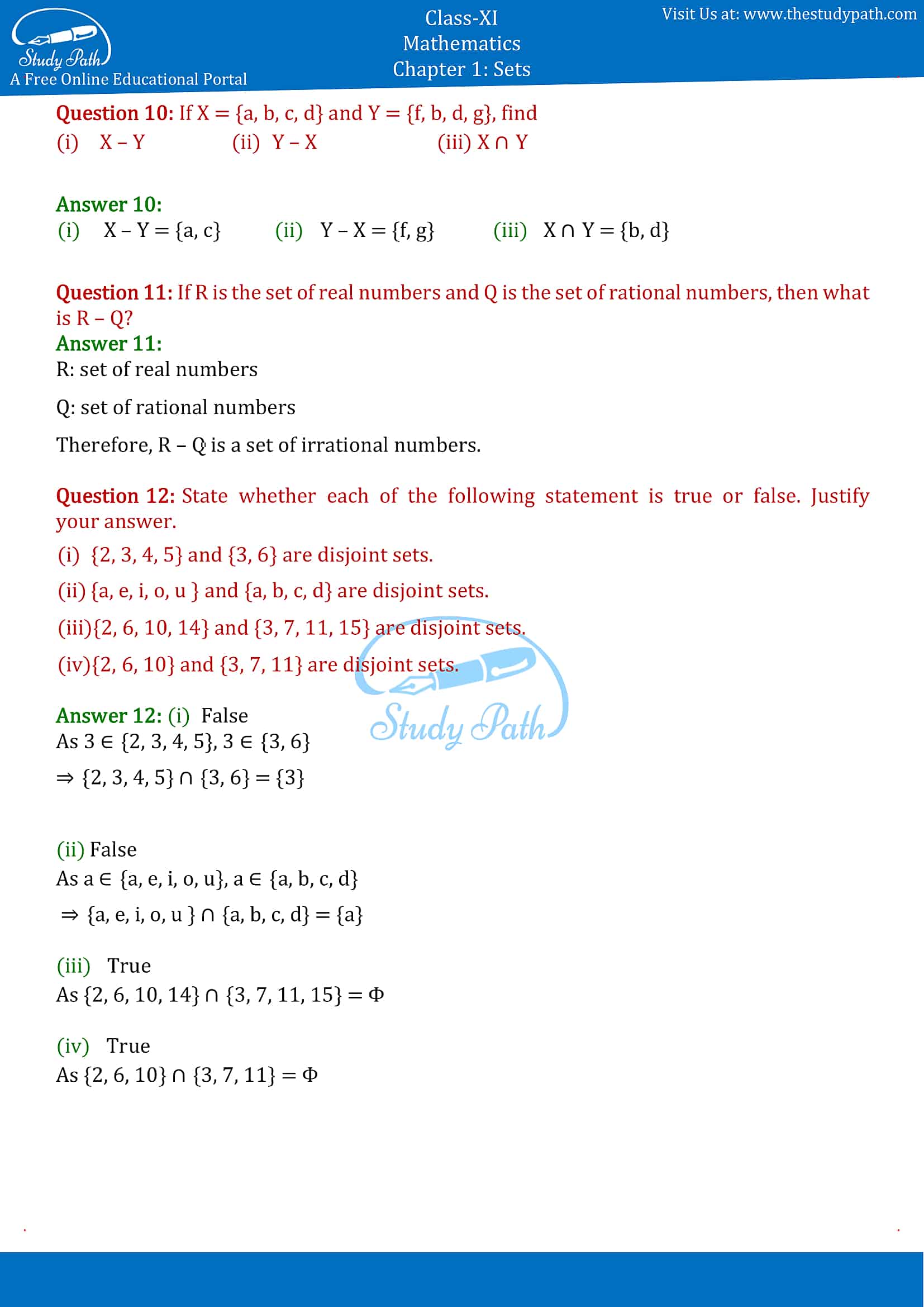 NCERT Solutions for Class 11 Maths chapter 1 sets Exercise 1.4