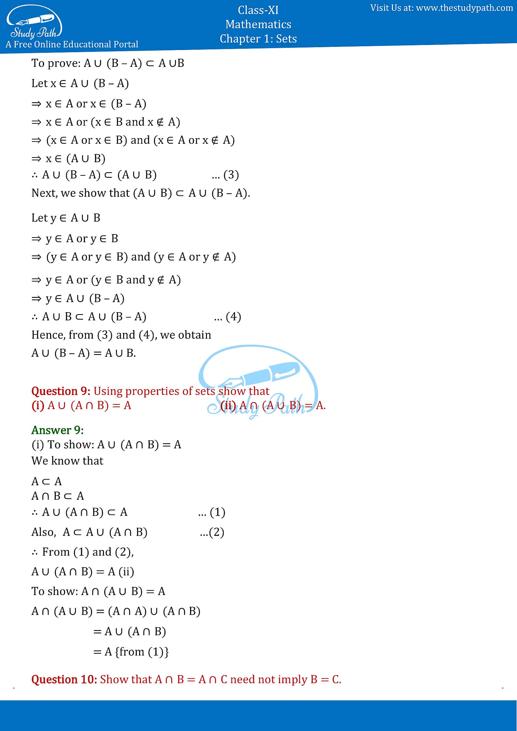 NCERT Solutions for Class 11 Maths chapter 1 sets Miscellaneous Exercise