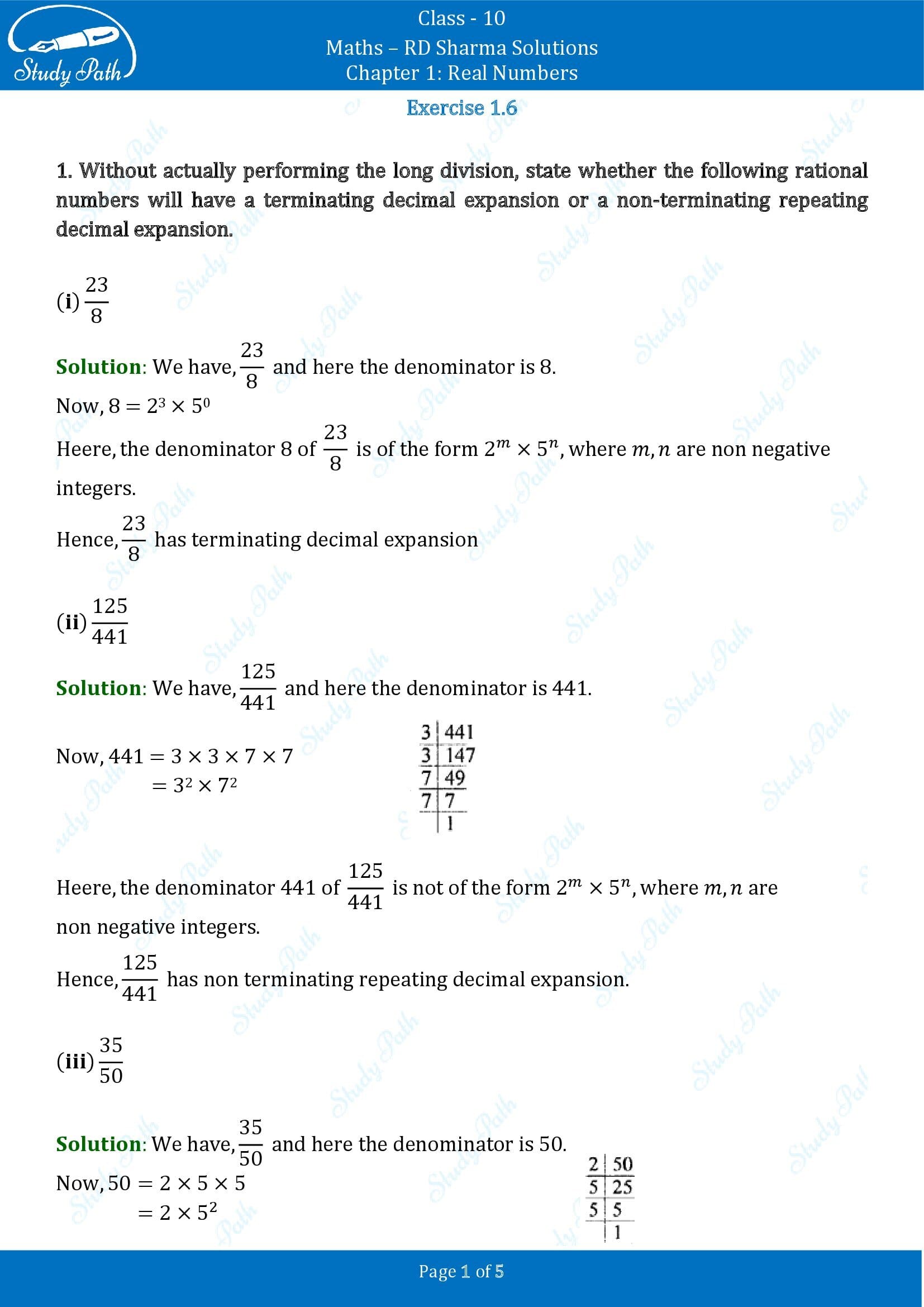 RD Sharma Solutions Class 10 Chapter 1 Real Numbers Exercise 1.6 00001