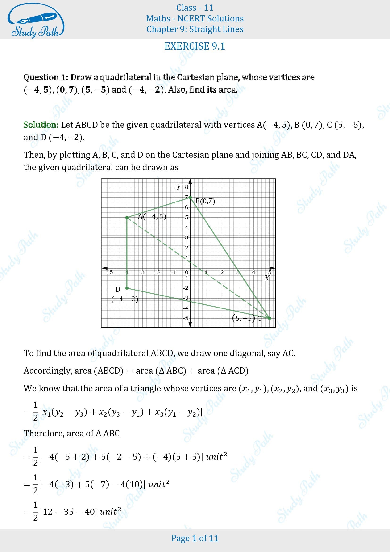 NCERT Solutions for Class 11 Maths Chapter 9 Straight Lines Exercise 9.1 00001