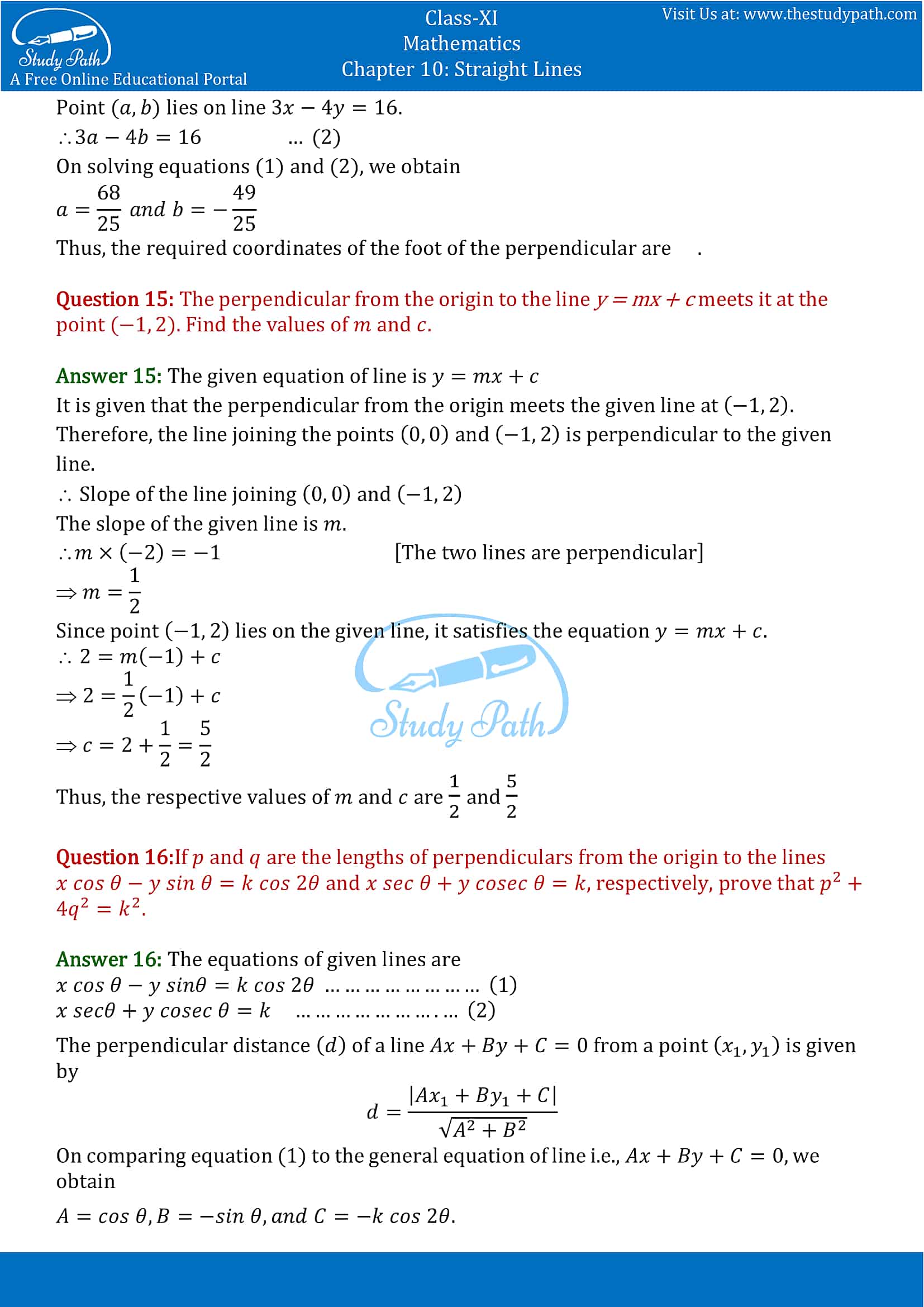 NCERT Solutions for Class 11 Maths chapter 10 Straight Lines Exercise 10.3 part-11
