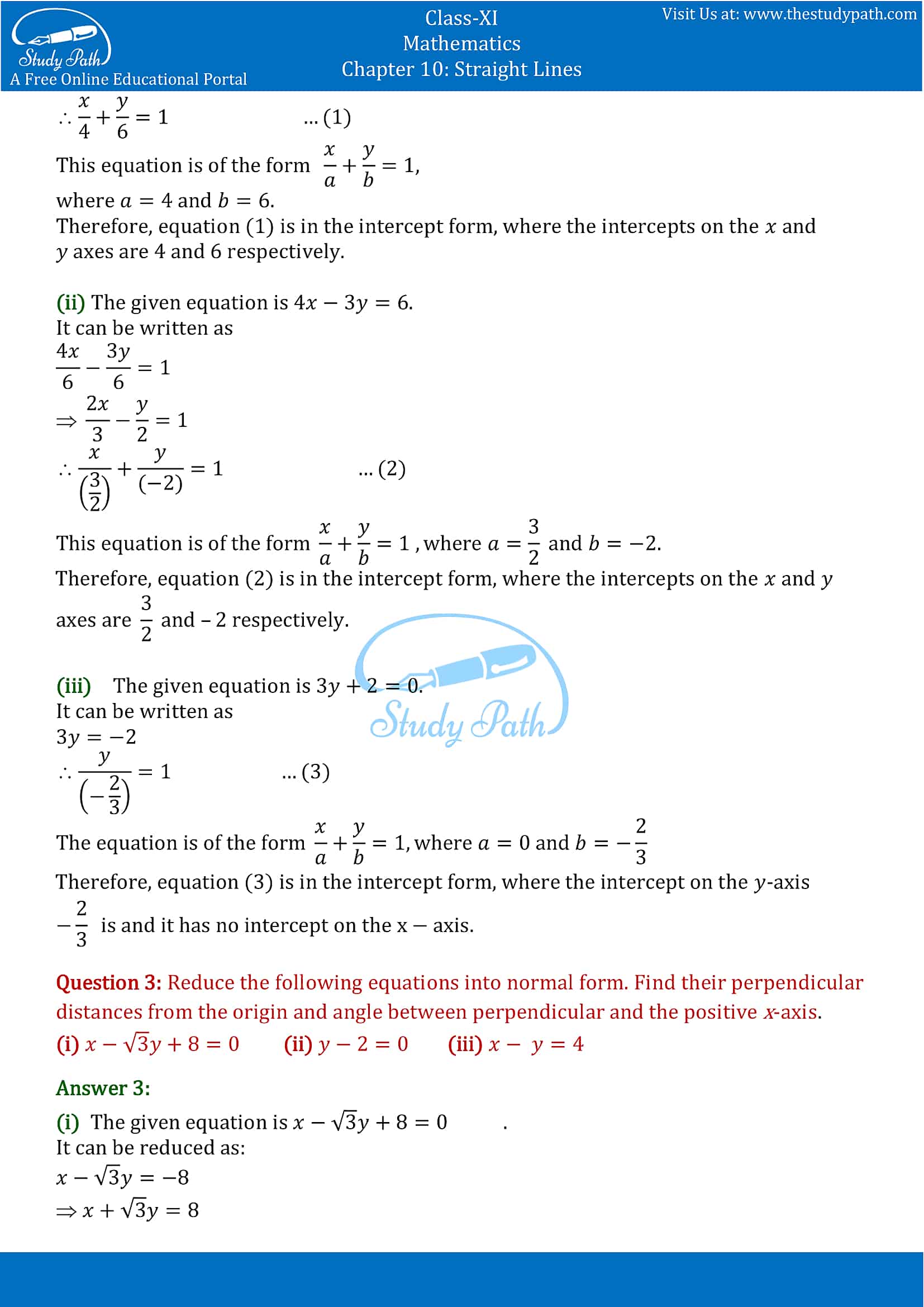 NCERT Solutions for Class 11 Maths chapter 10 Straight Lines Exercise 10.3 part-2