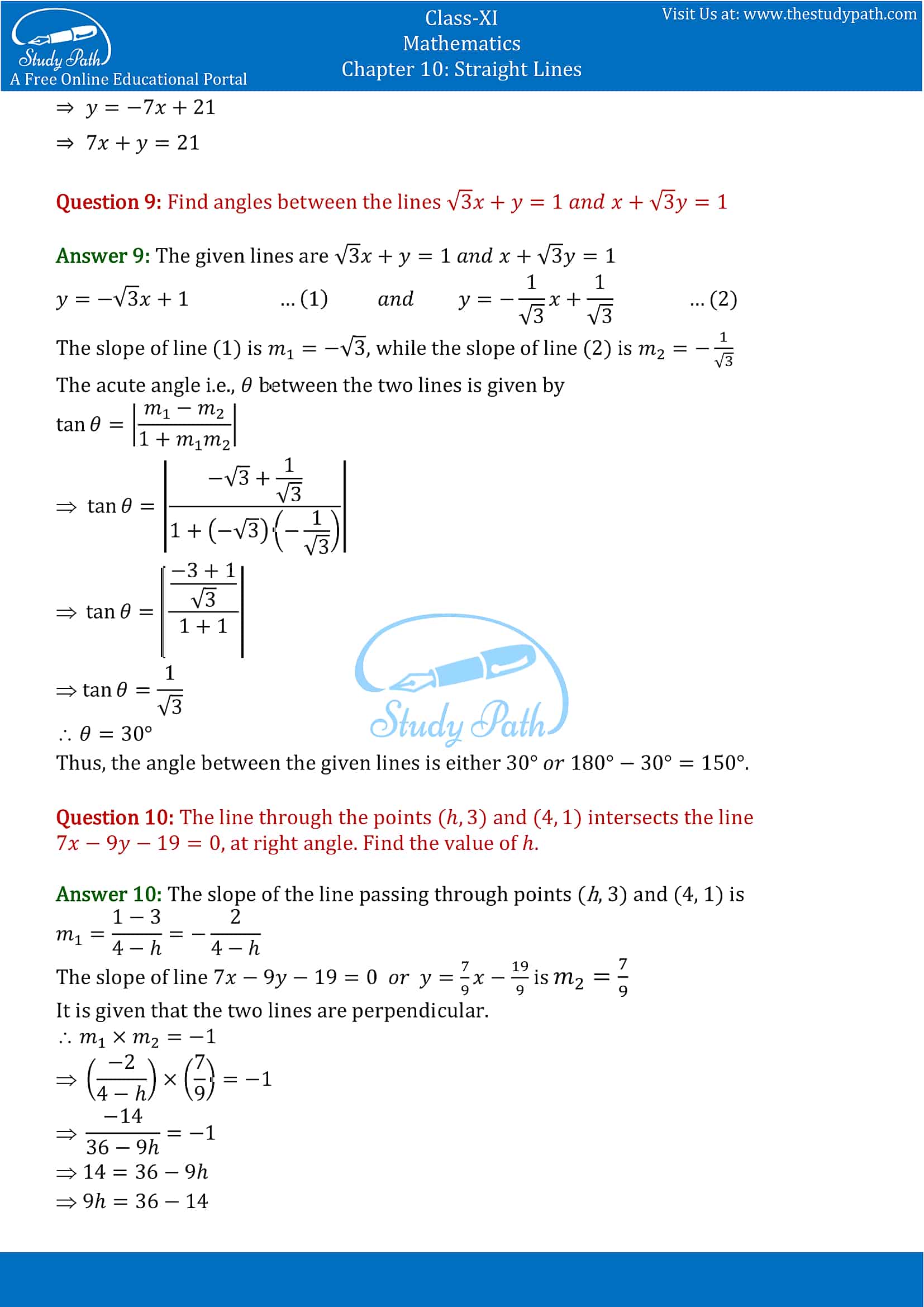 NCERT Solutions for Class 11 Maths chapter 10 Straight Lines Exercise 10.3 part-7