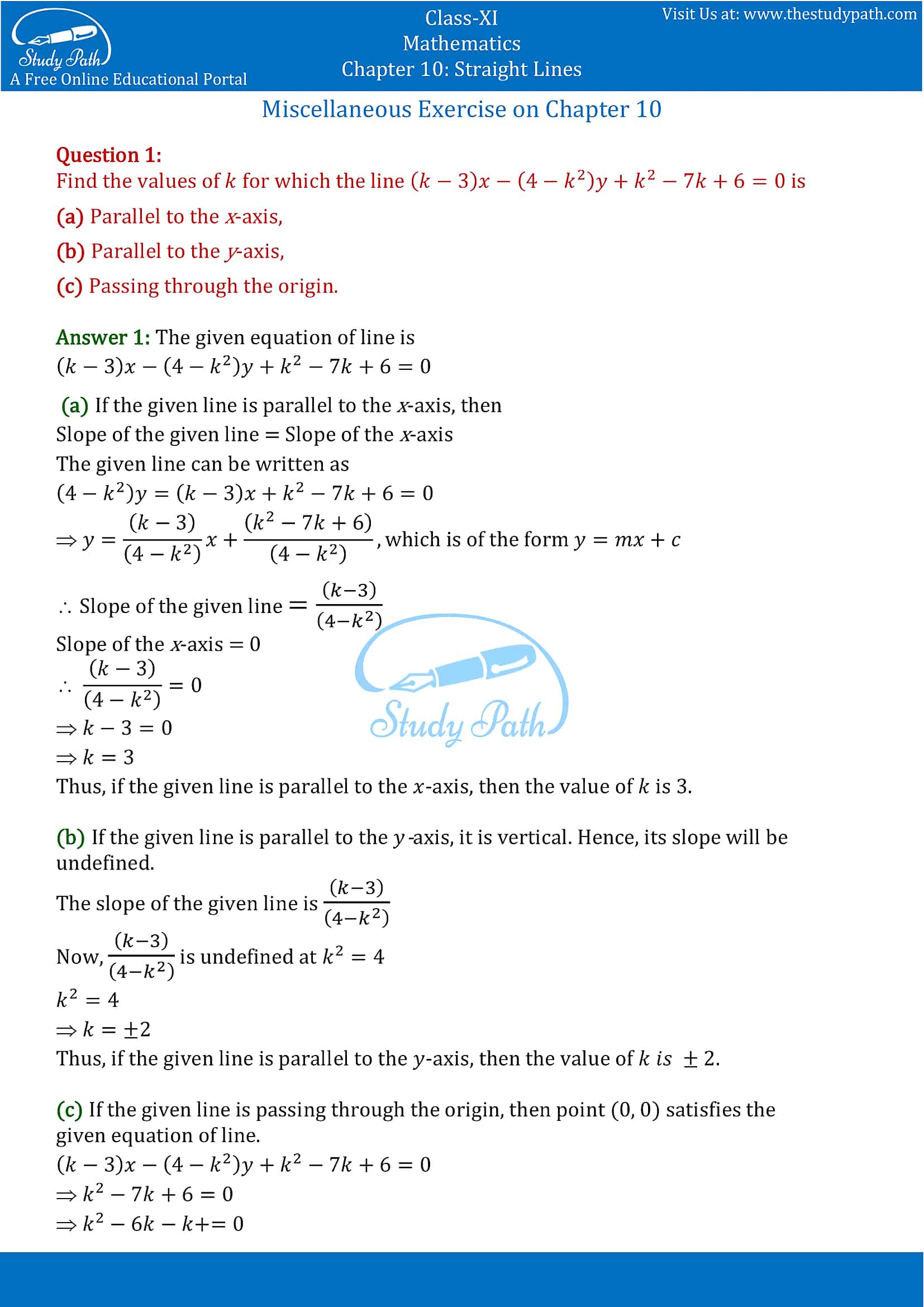 NCERT Solutions for Class 11 Maths chapter 10 Straight Lines Miscellaneous Exercise Part-1