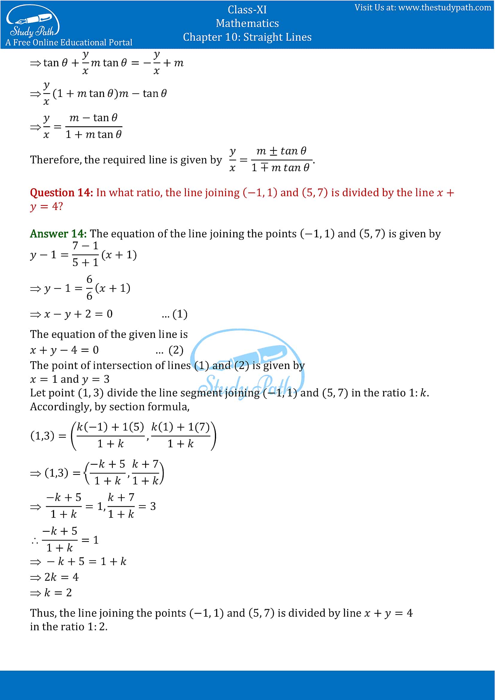 NCERT Solutions for Class 11 Maths chapter 10 Straight Lines Miscellaneous Exercise Part-10