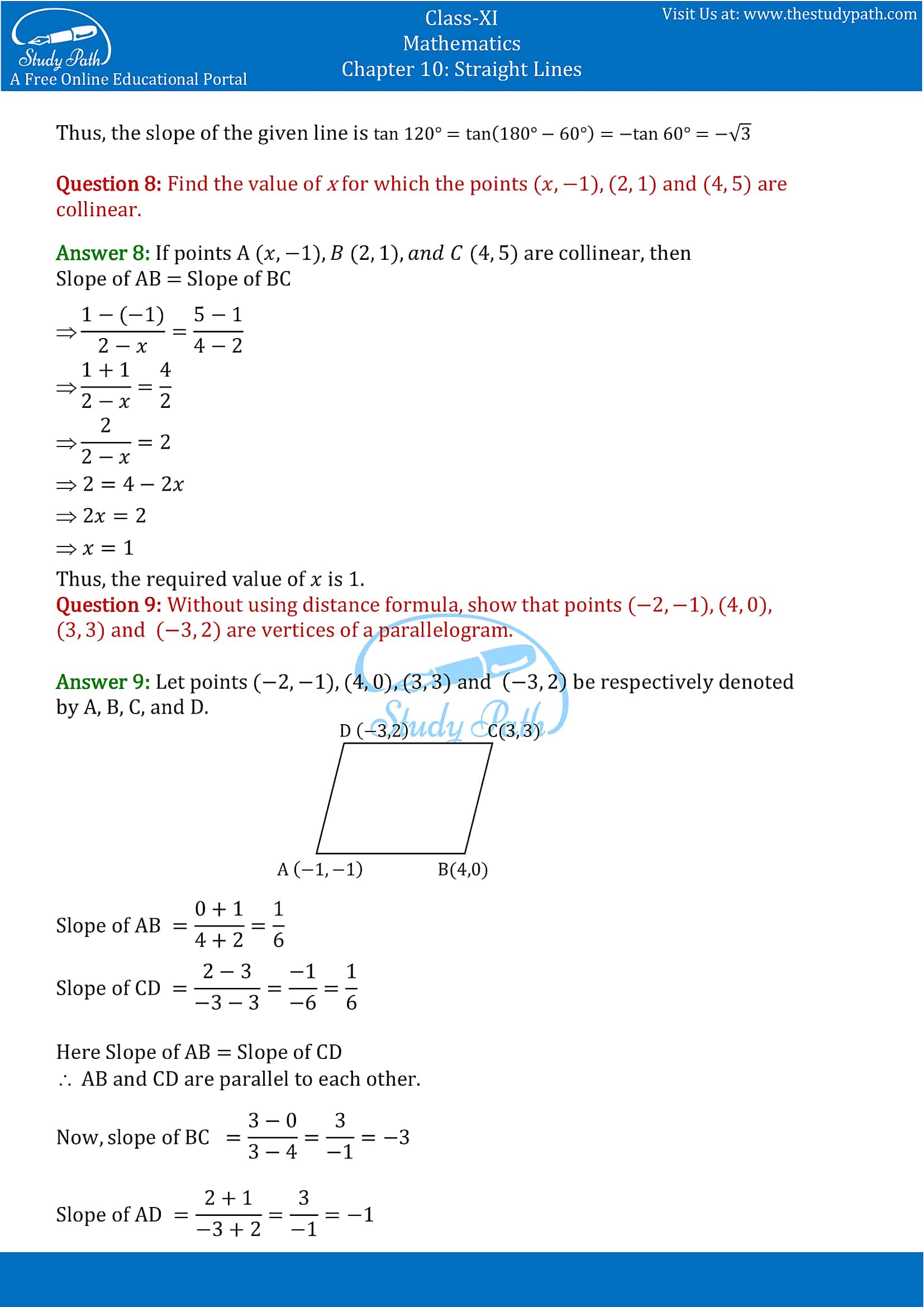 NCERT Solutions for Class 11 Maths chapter 10 Straight Lines Part-5