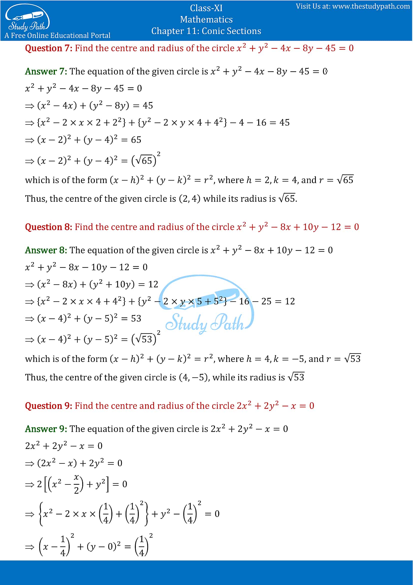 NCERT Solutions for Class 11 Maths chapter 11 Conic Section Exercise 11.1 Part-3