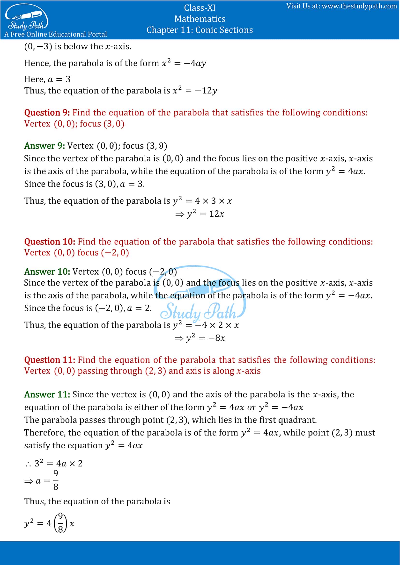 NCERT Solutions for Class 11 Maths chapter 11 Conic Section Exercise 11.2 Part-4