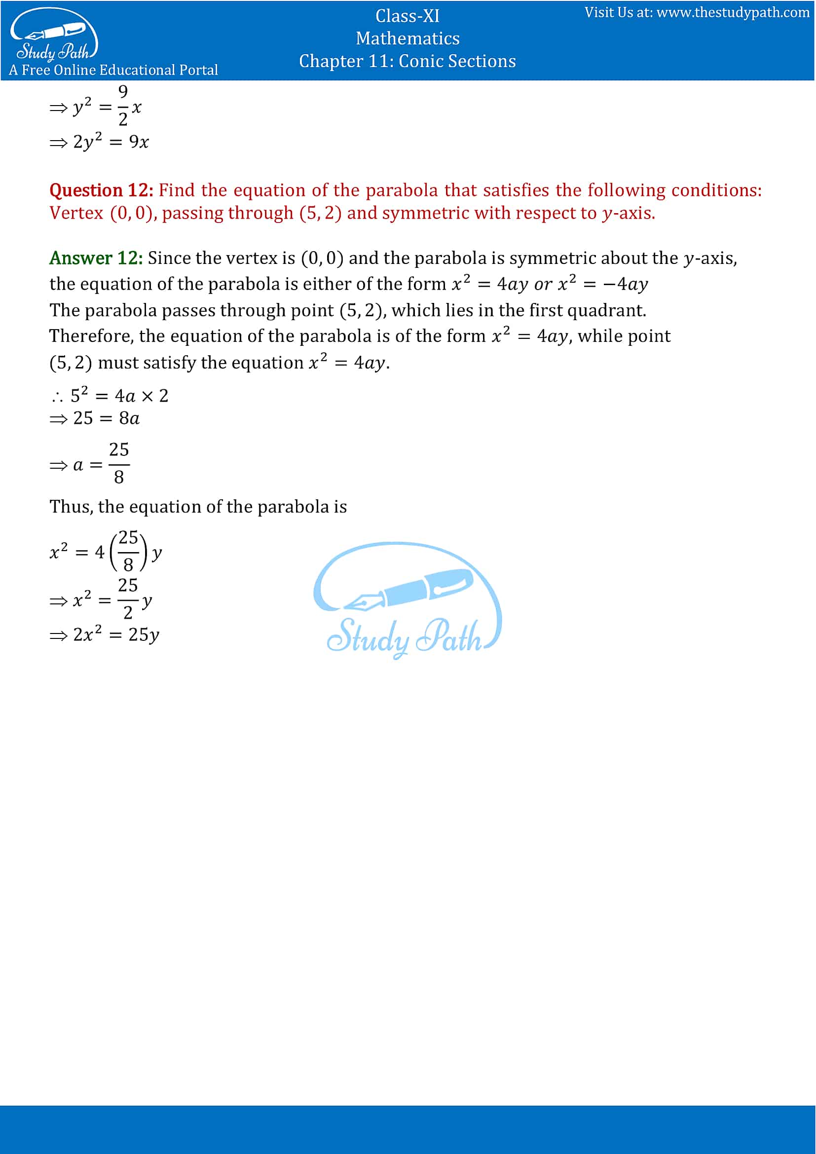 NCERT Solutions for Class 11 Maths chapter 11 Conic Section Exercise 11.2 Part-5