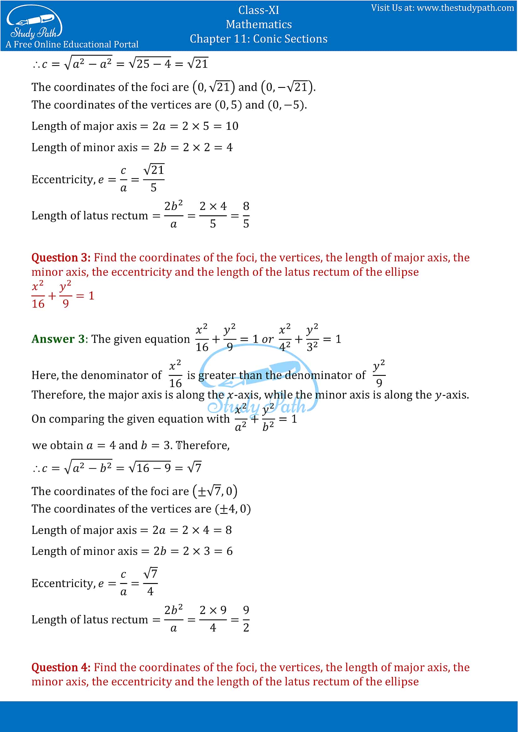 NCERT Solutions for Class 11 Maths chapter 11 Conic Section Exercise 11.3 Part-2