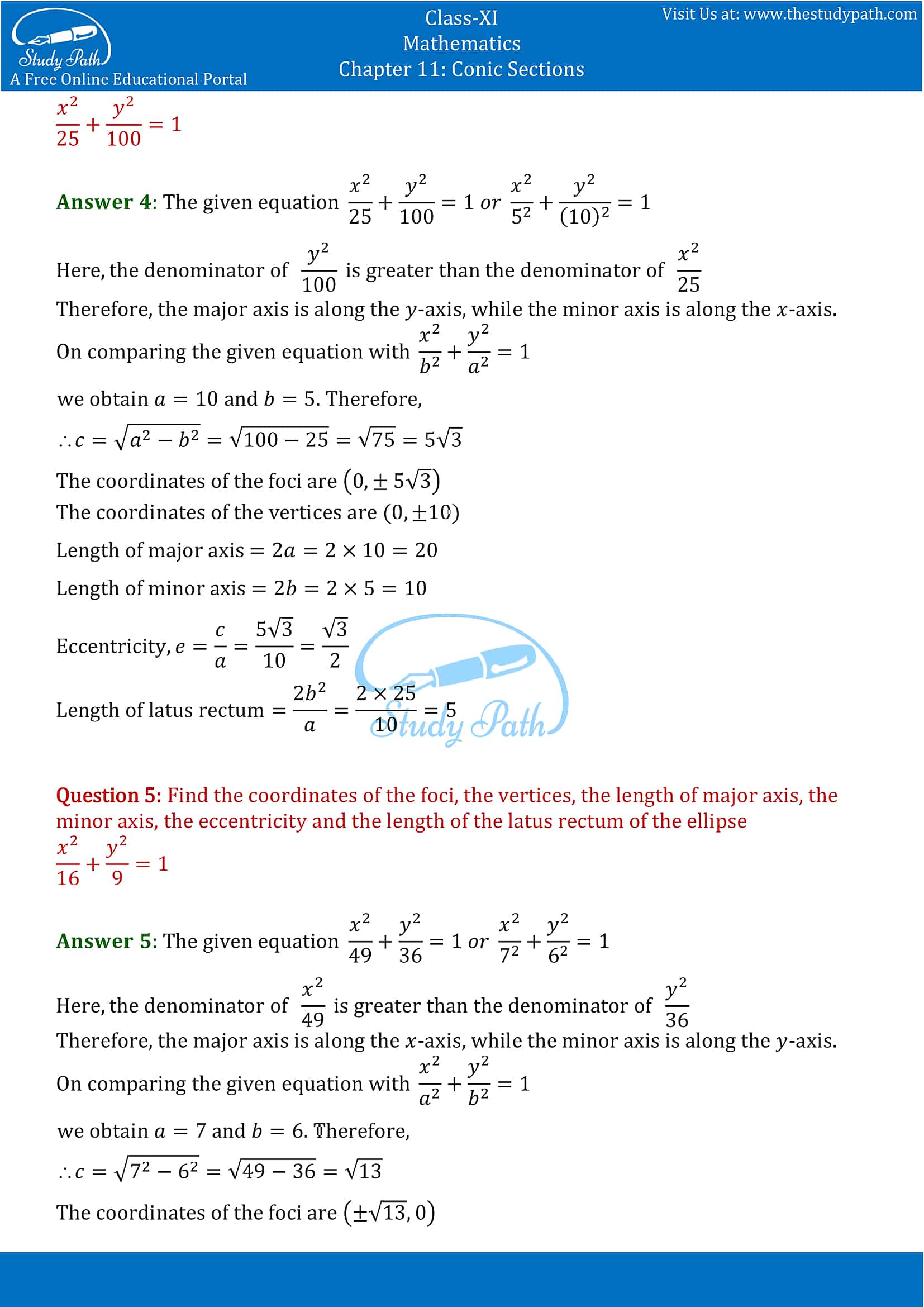 NCERT Solutions for Class 11 Maths chapter 11 Conic Section Exercise 11.3 Part-3