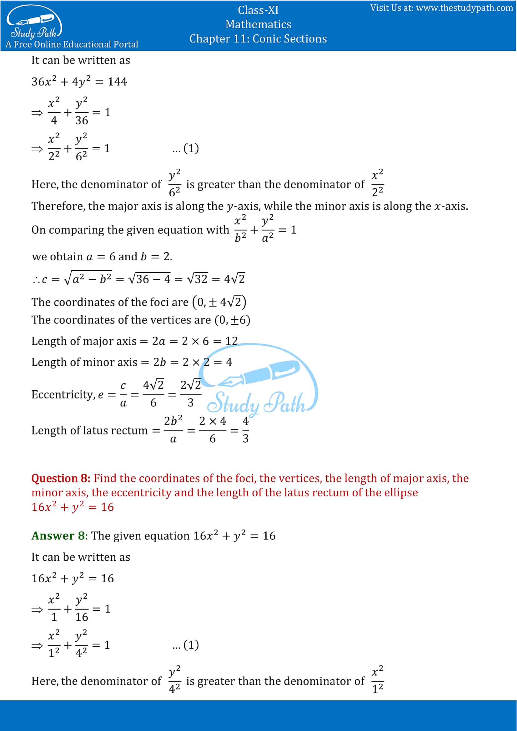 NCERT Solutions for Class 11 Maths chapter 11 Conic Section Exercise 11.3 Part-5