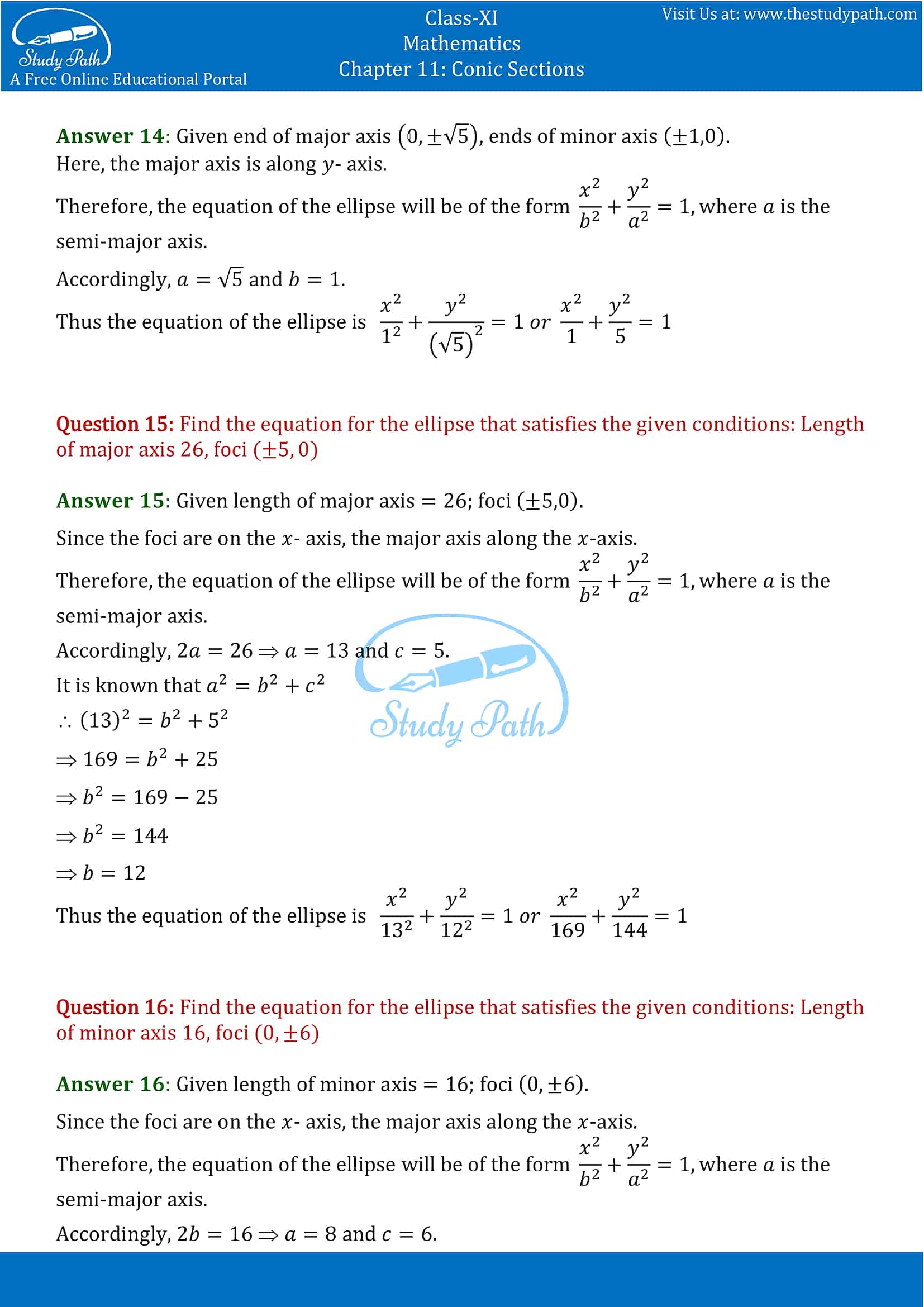 NCERT Solutions for Class 11 Maths chapter 11 Conic Section Exercise 11.3 Part-9