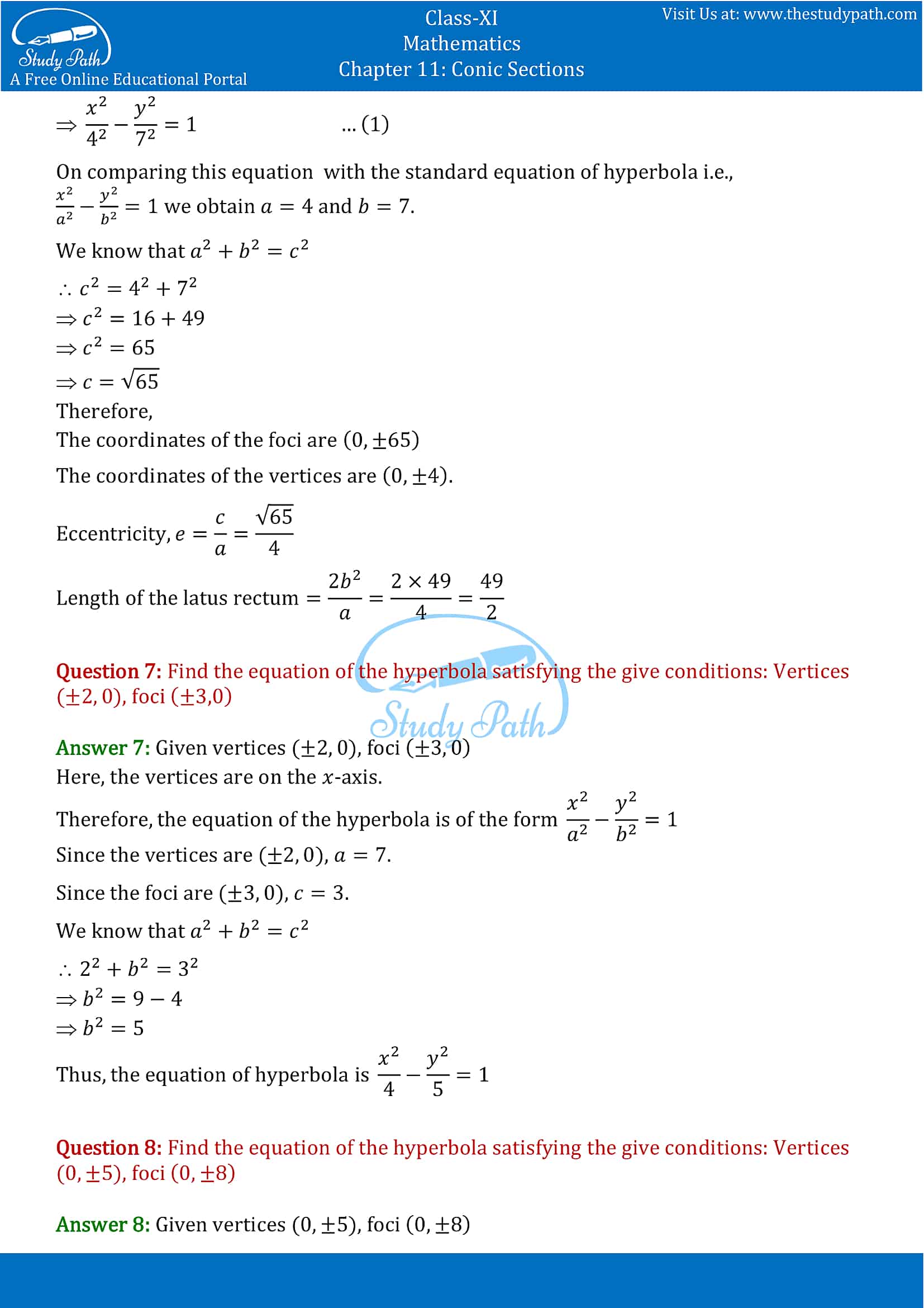 NCERT Solutions for Class 11 Maths chapter 11 Conic Section Exercise 11.4 Part-5