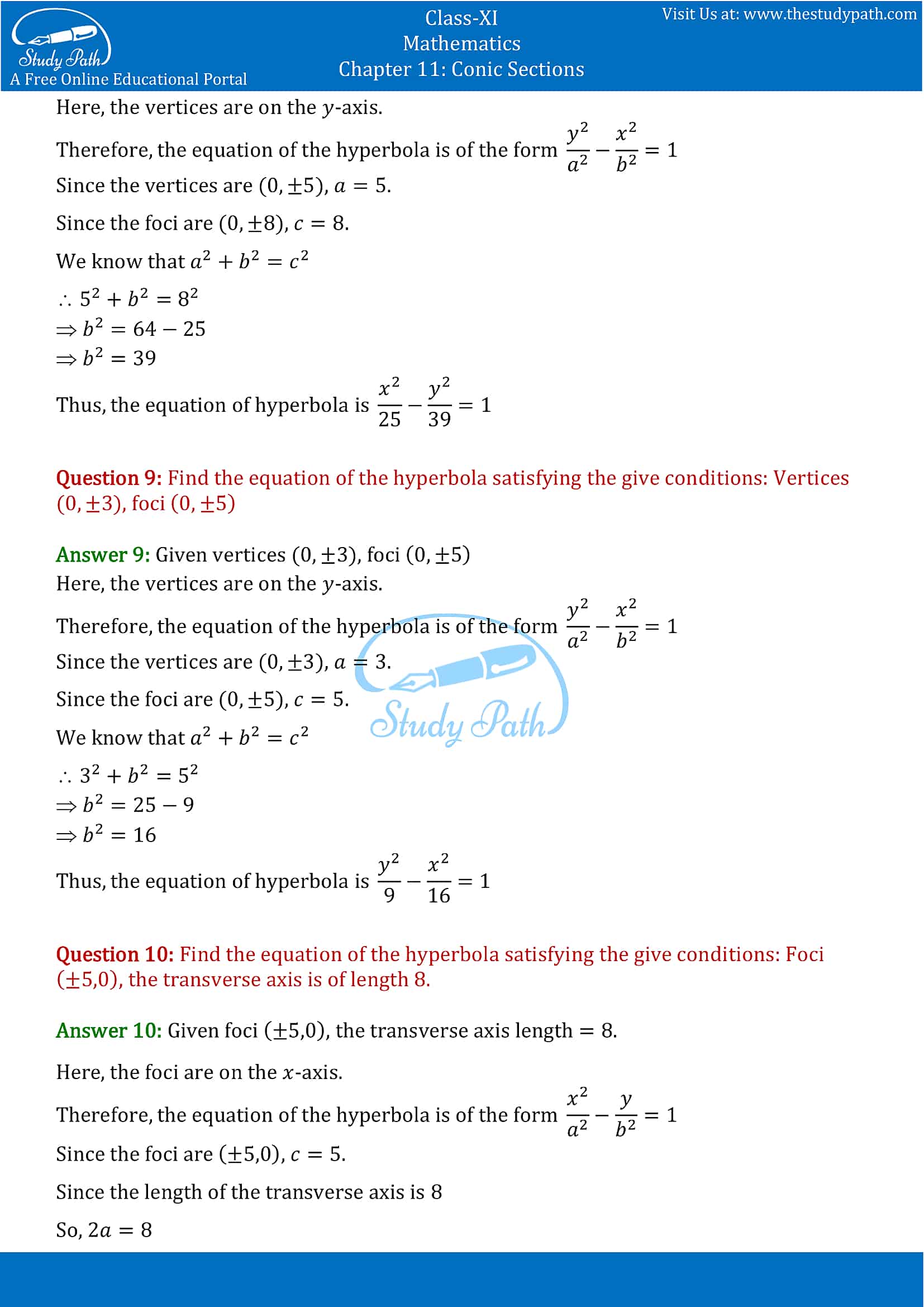 NCERT Solutions for Class 11 Maths chapter 11 Conic Section Exercise 11.4 Part-6
