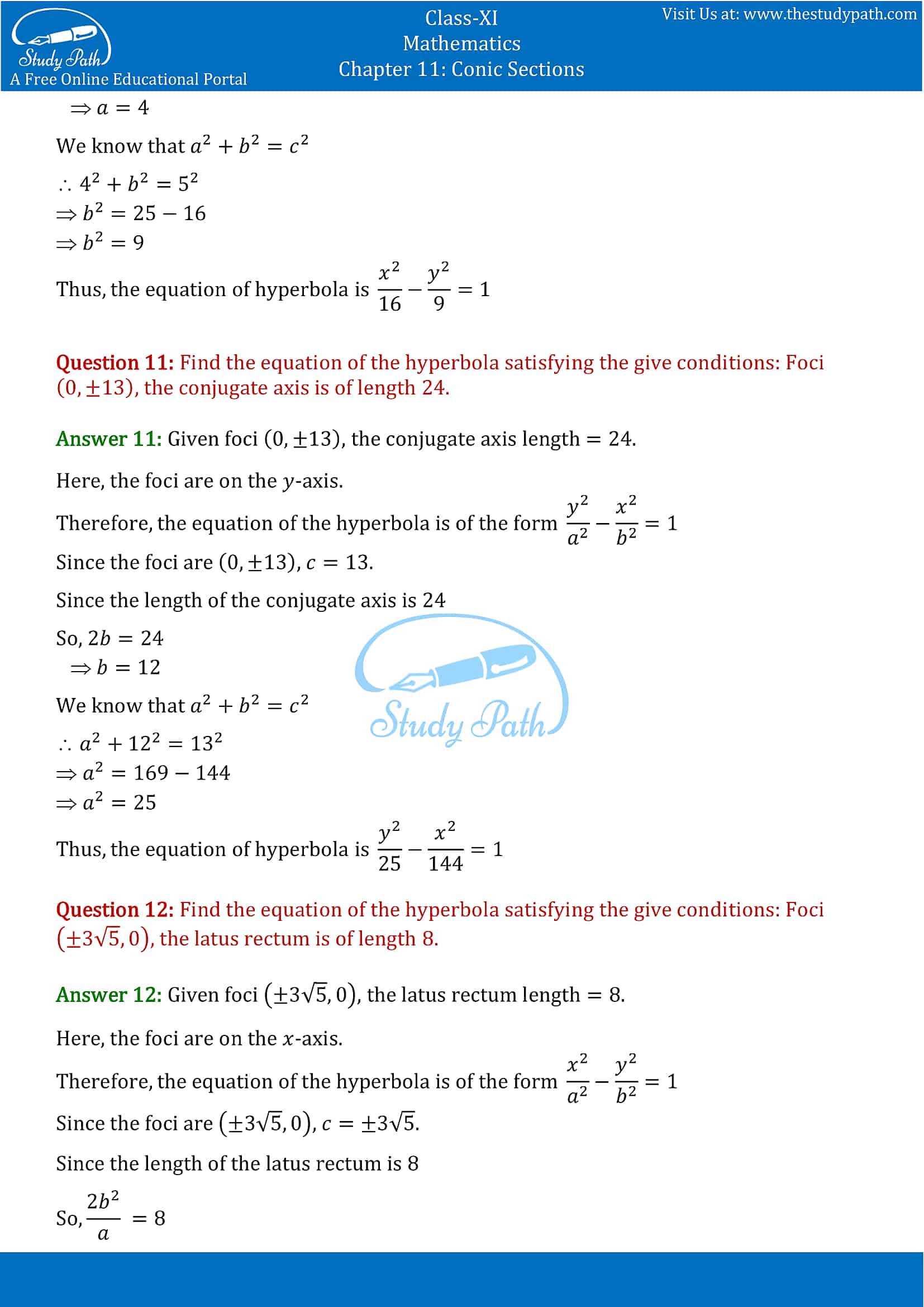 NCERT Solutions for Class 11 Maths chapter 11 Conic Section Exercise 11.4 Part-7