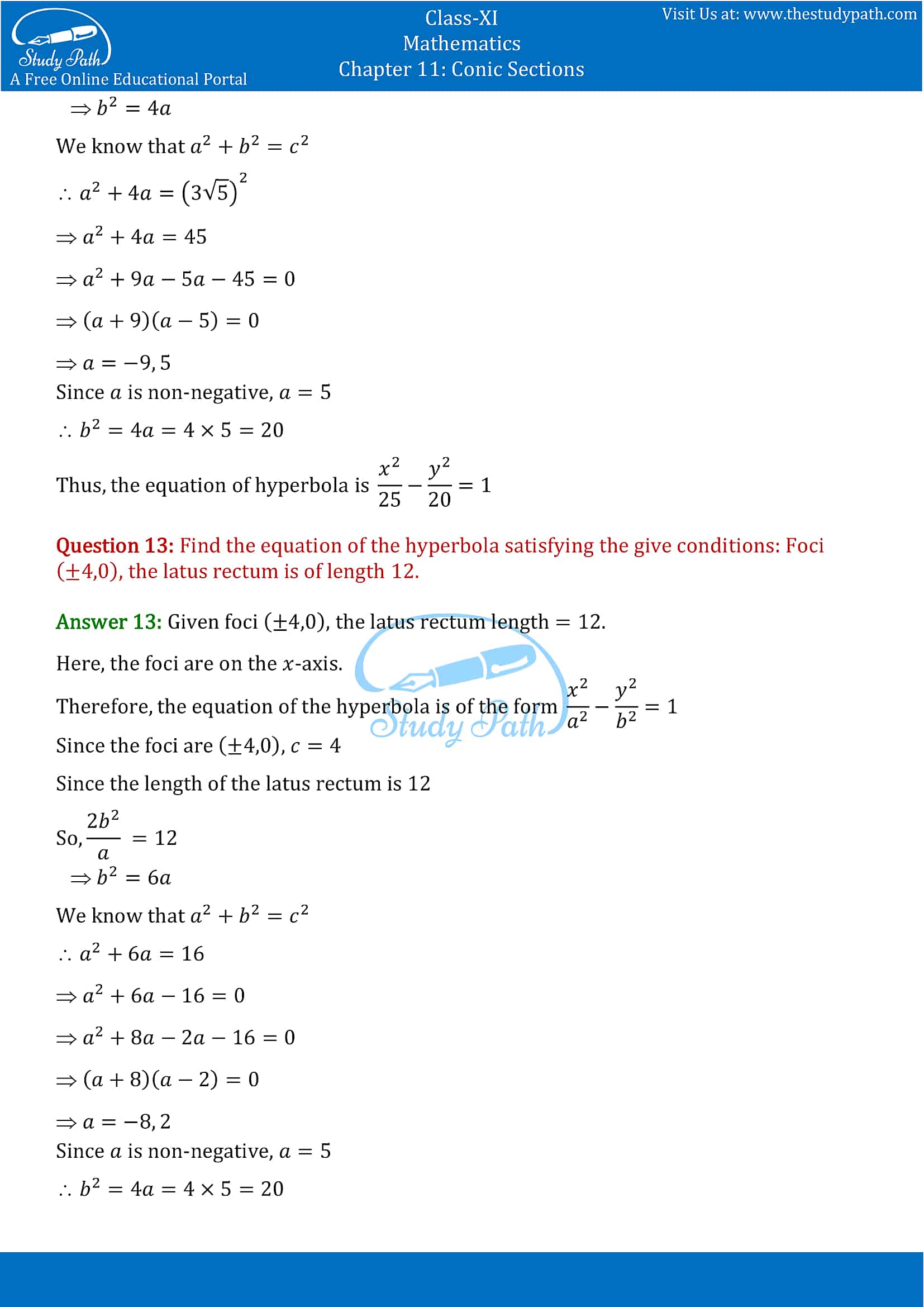 NCERT Solutions for Class 11 Maths chapter 11 Conic Section Exercise 11.4 Part-8