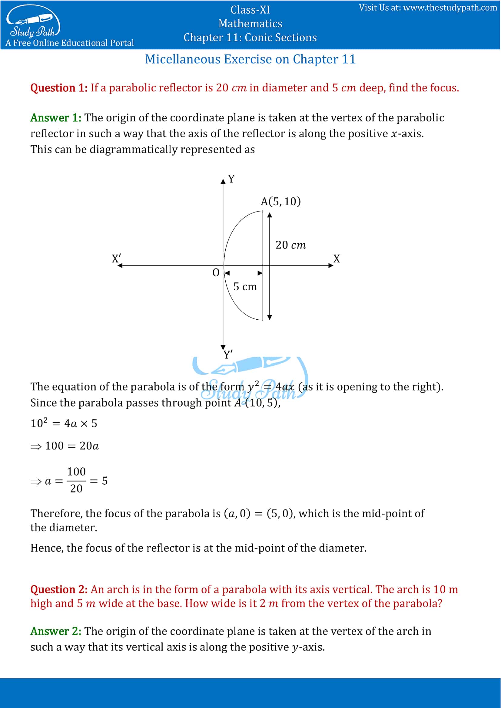 NCERT Solutions for Class 11 Maths chapter 11 Conic Section Miscellaneous Exercise Part-1