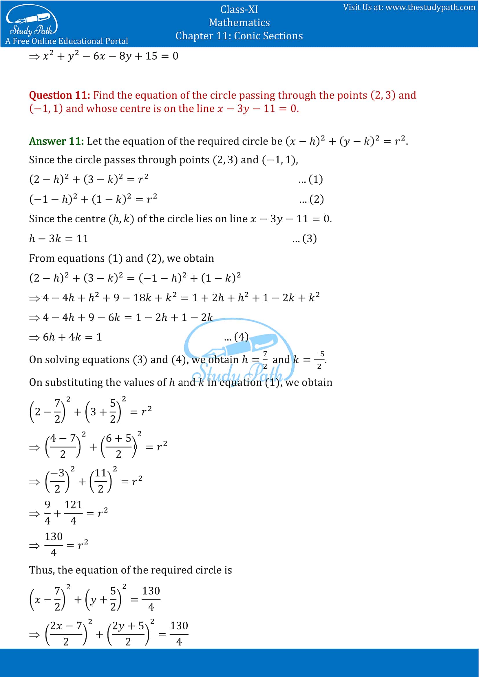 NCERT Solutions for Class 11 Maths chapter 11 Conic Section Part-5