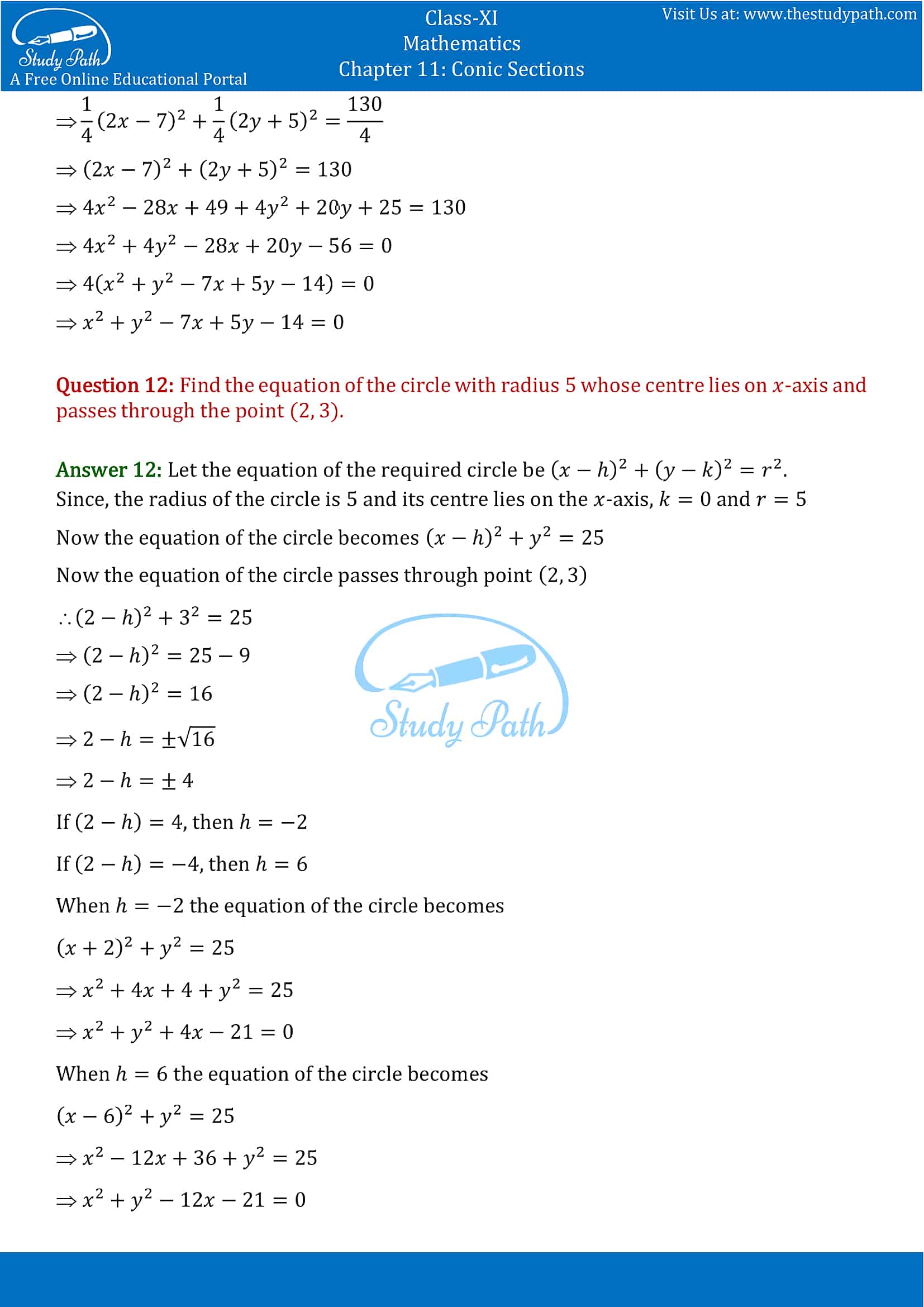 NCERT Solutions for Class 11 Maths chapter 11 Conic Section Part-6