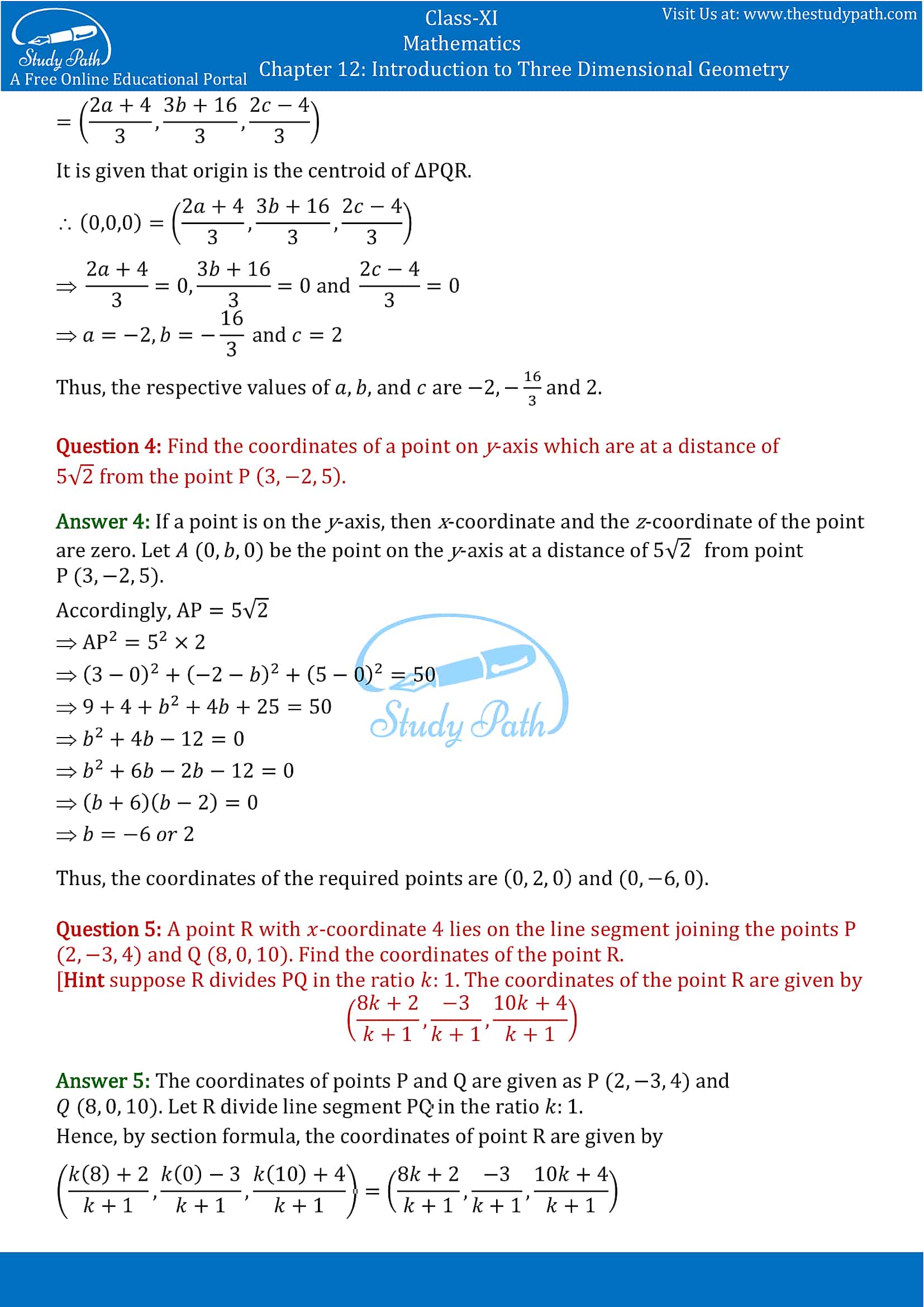 NCERT Solutions for Class 11 Maths chapter 12 Introduction to Three Dimensional Geometry Part-12