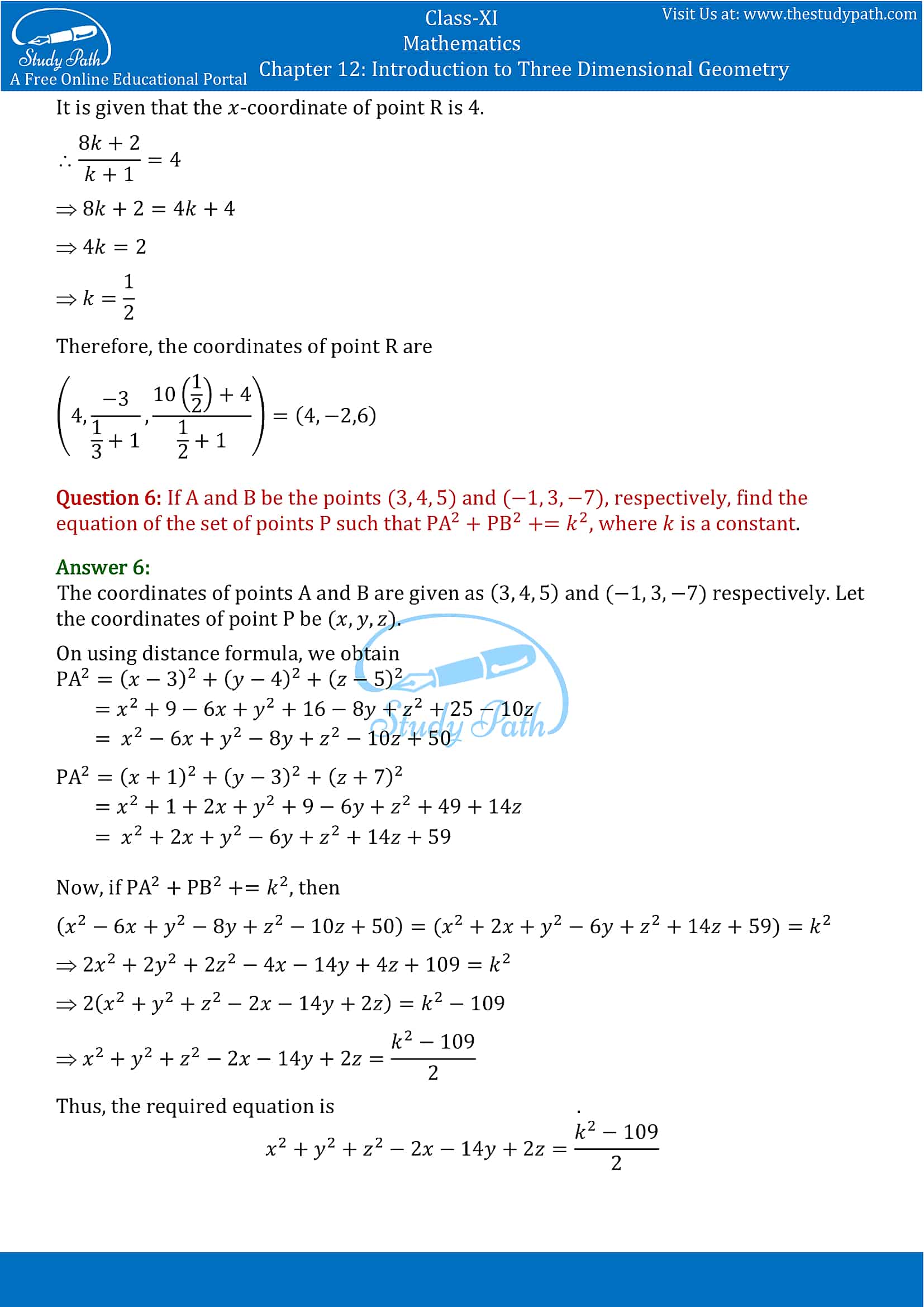 NCERT Solutions for Class 11 Maths chapter 12 Introduction to Three Dimensional Geometry Part-13