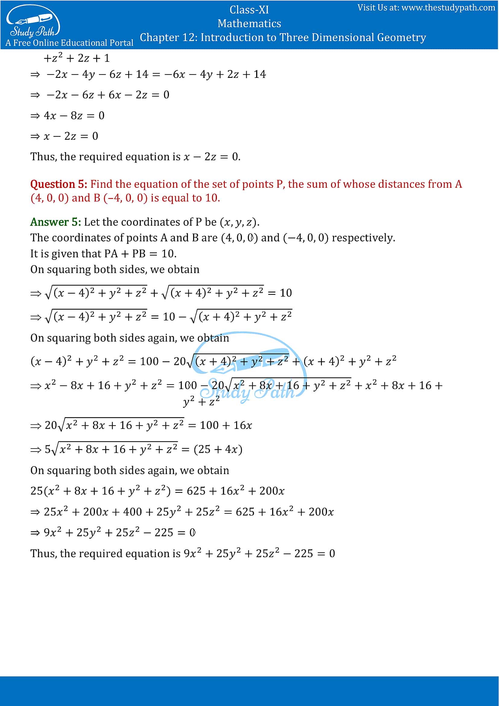 NCERT Solutions for Class 11 Maths chapter 12 Introduction to Three Dimensional Geometry Part-6