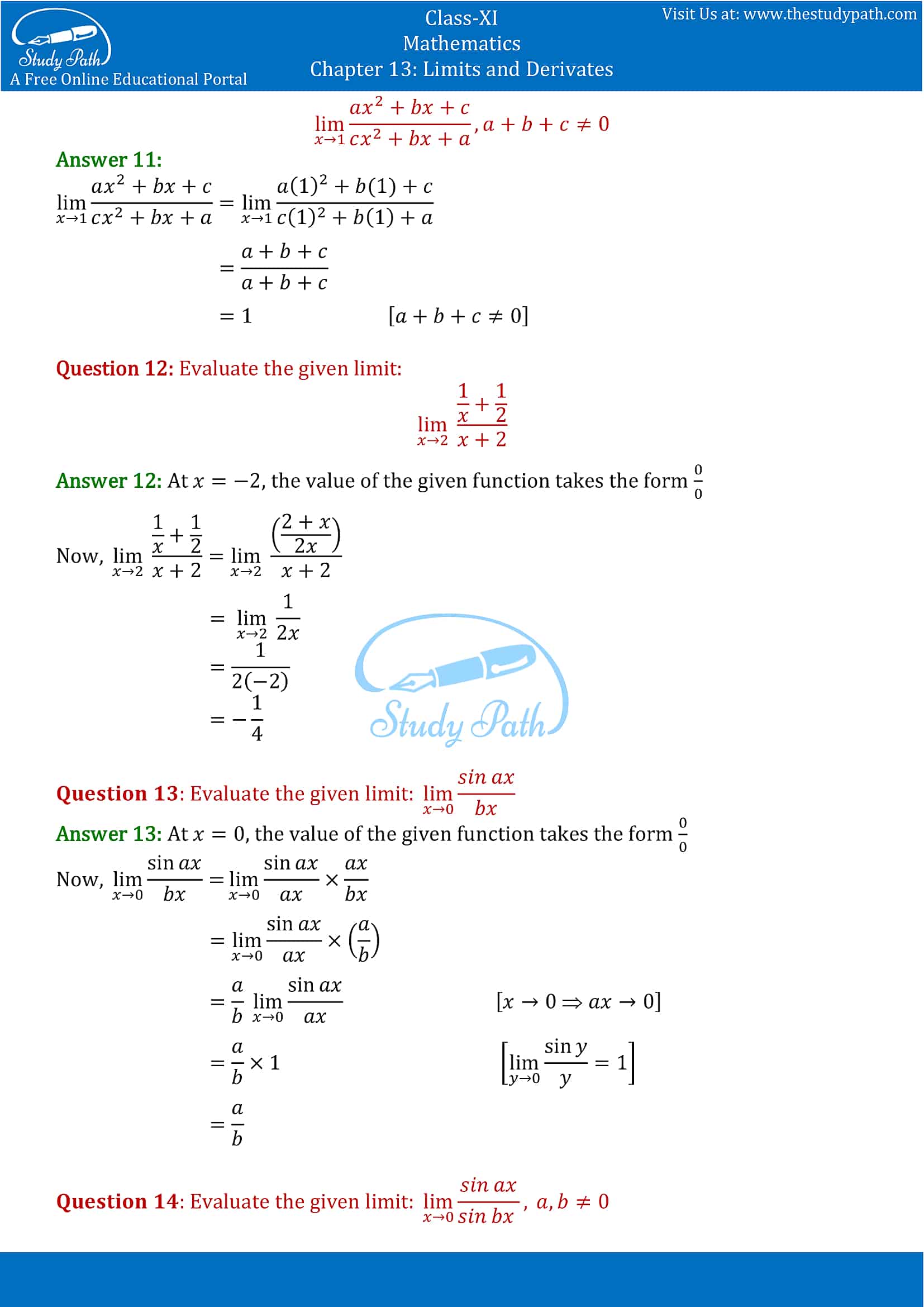 NCERT Solutions for Class 11 Maths chapter 13 Limits and Derivatives Exercise 13.1 Part-4