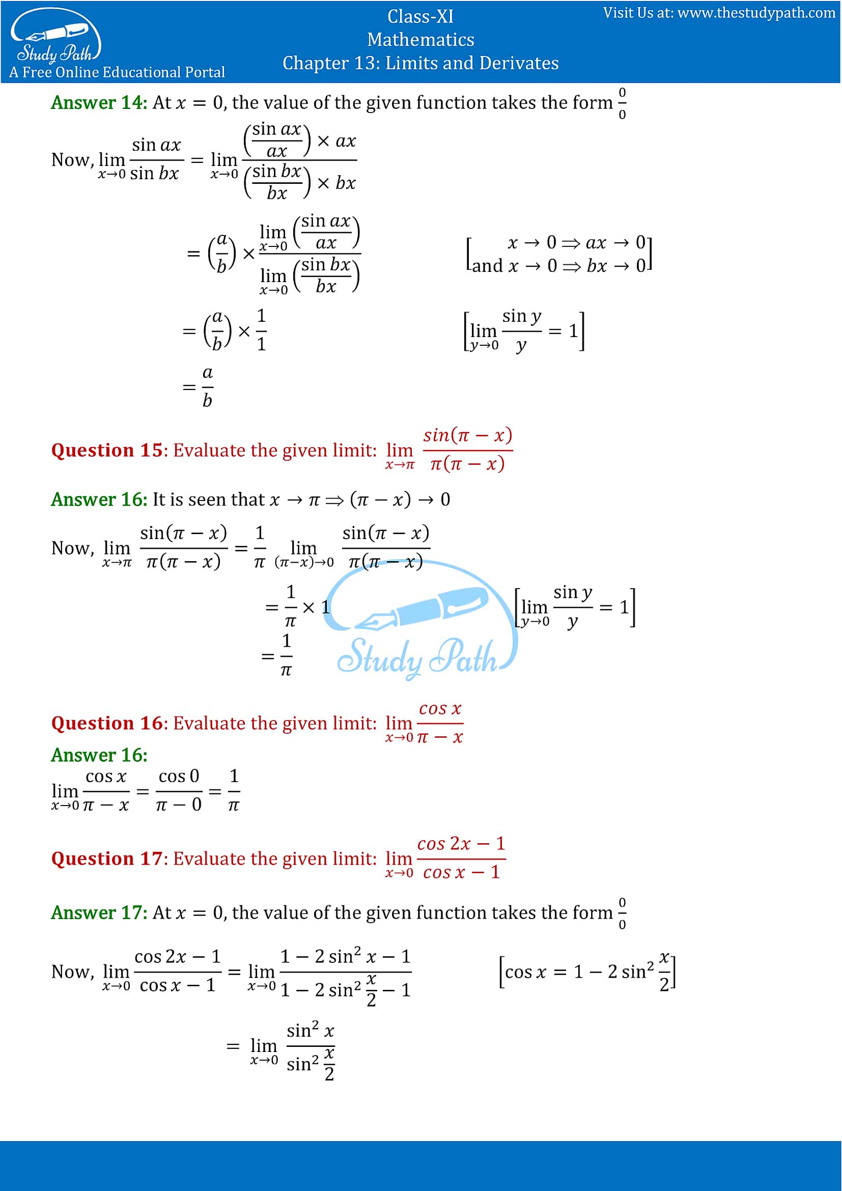 NCERT Solutions for Class 11 Maths chapter 13 Limits and Derivatives Exercise 13.1 Part-5