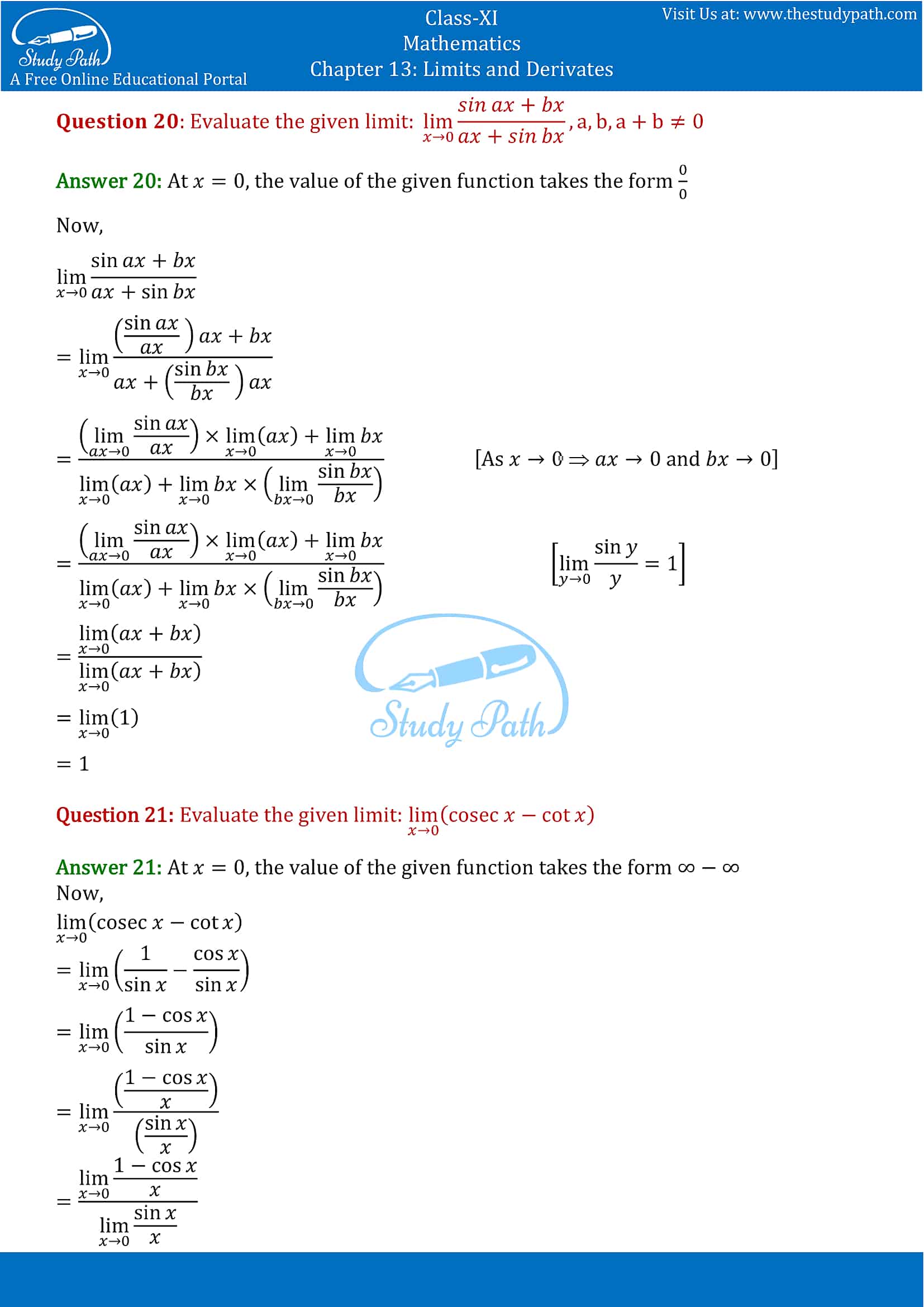 NCERT Solutions for Class 11 Maths chapter 13 Limits and Derivatives Exercise 13.1 Part-7
