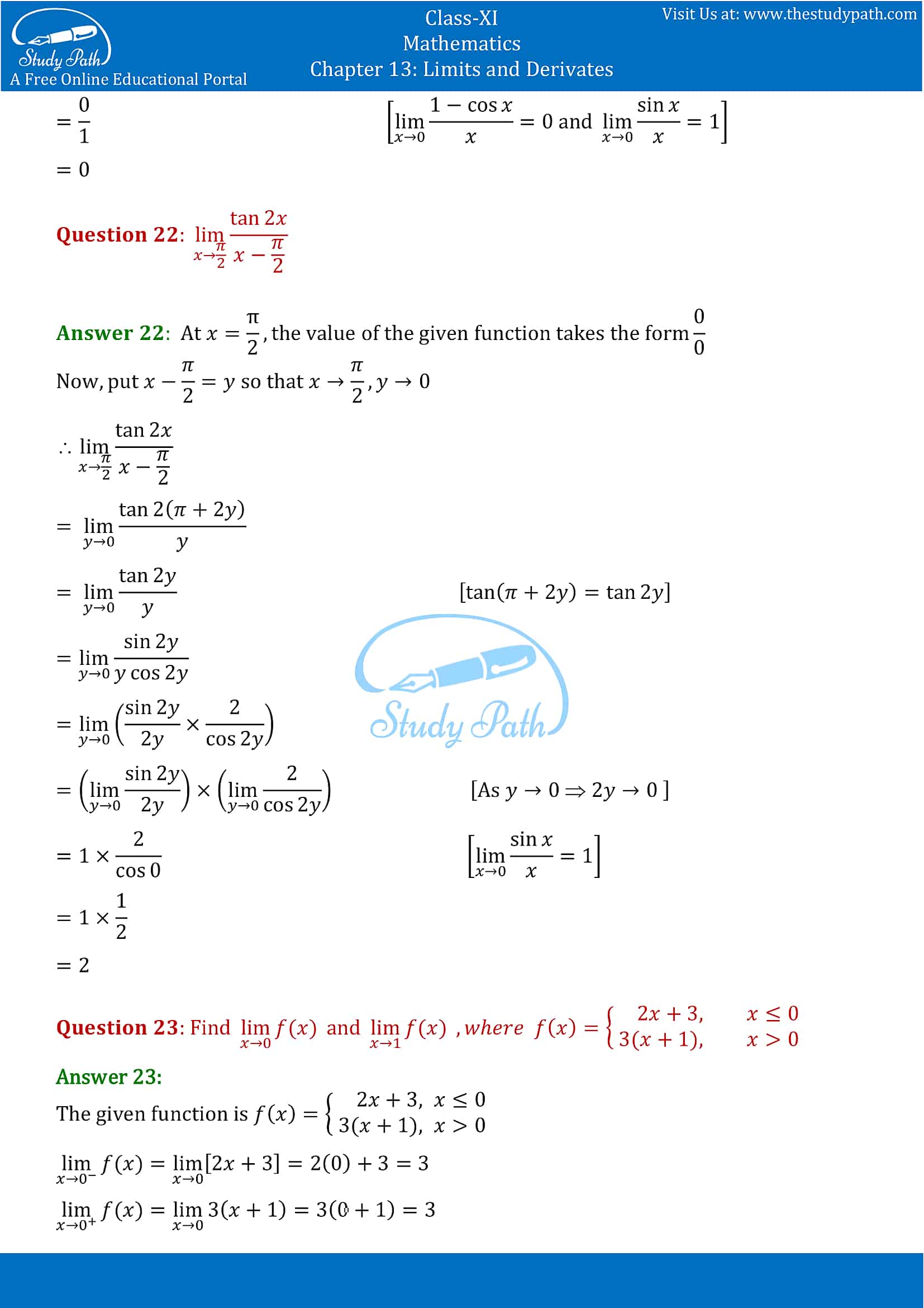 NCERT Solutions for Class 11 Maths chapter 13 Limits and Derivatives Exercise 13.1 Part-8