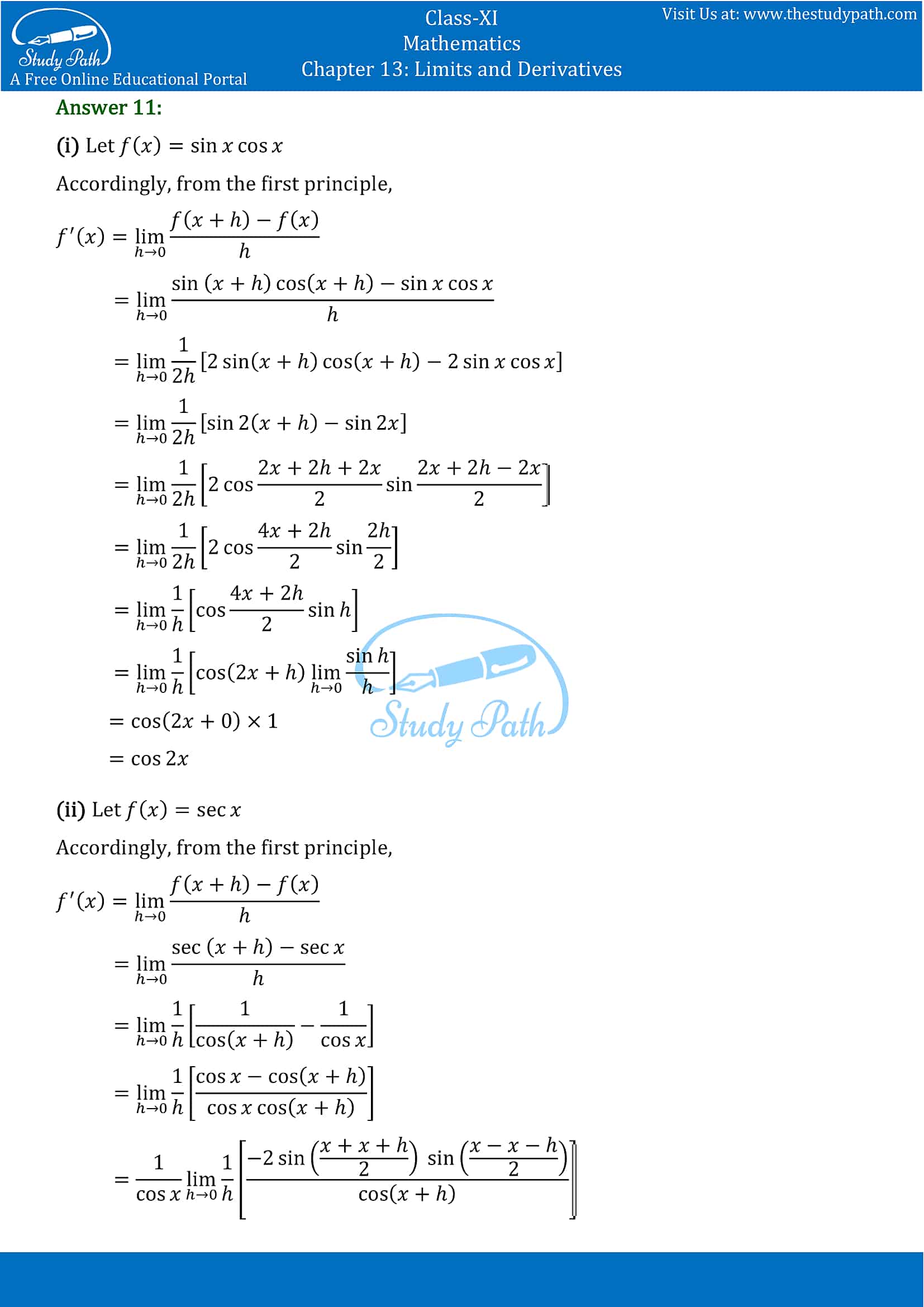 NCERT Solutions for Class 11 Maths chapter 13 Limits and Derivatives Exercise 13.2 Part-10