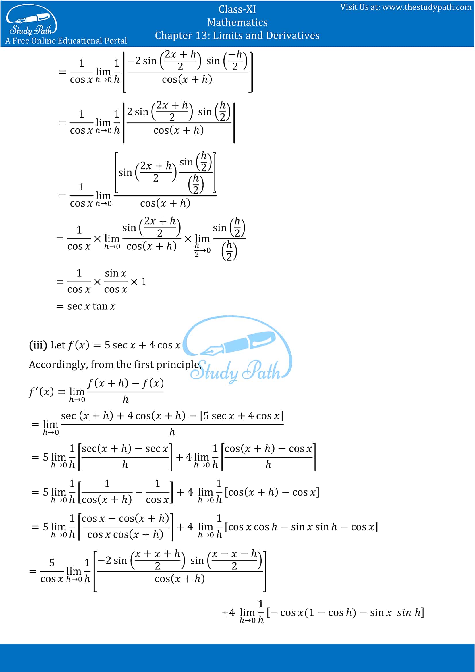NCERT Solutions for Class 11 Maths chapter 13 Limits and Derivatives Exercise 13.2 Part-11