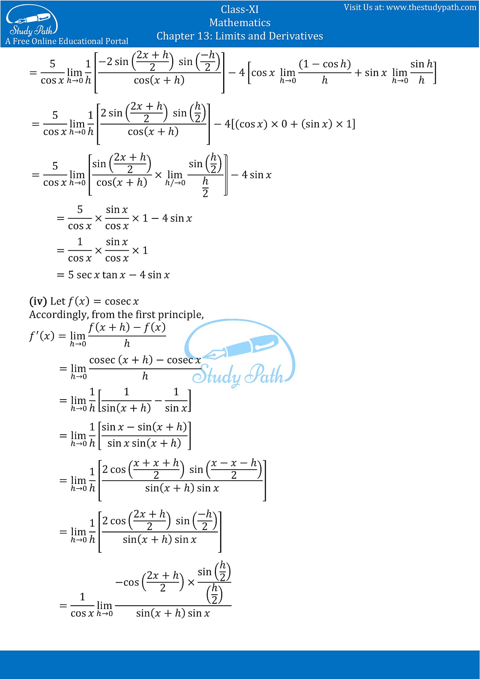 NCERT Solutions for Class 11 Maths chapter 13 Limits and Derivatives Exercise 13.2 Part-12