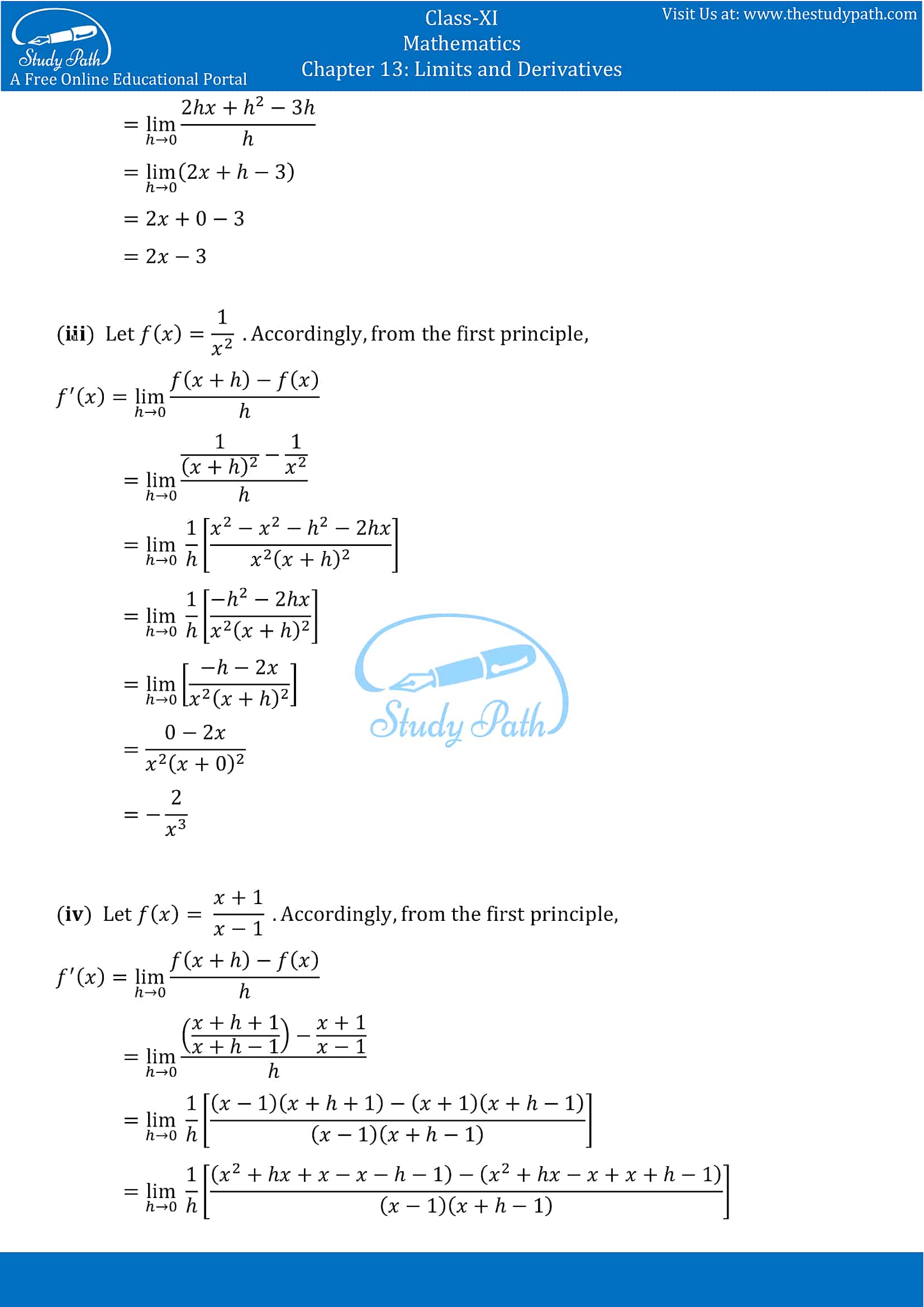NCERT Solutions for Class 11 Maths chapter 13 Limits and Derivatives Exercise 13.2 Part-3