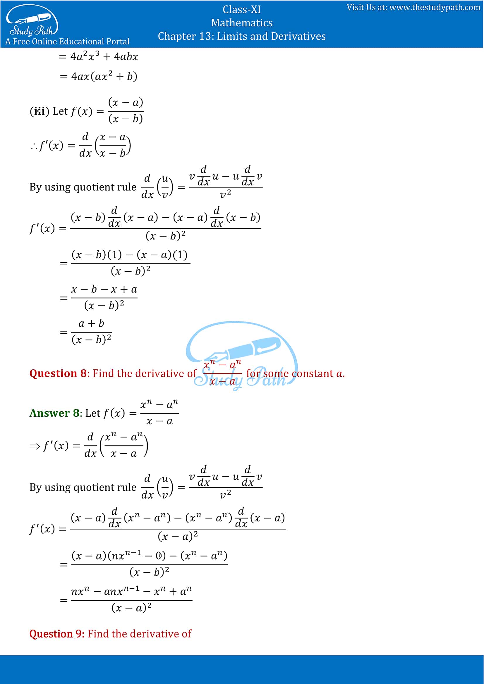 NCERT Solutions for Class 11 Maths chapter 13 Limits and Derivatives Exercise 13.2 Part-6