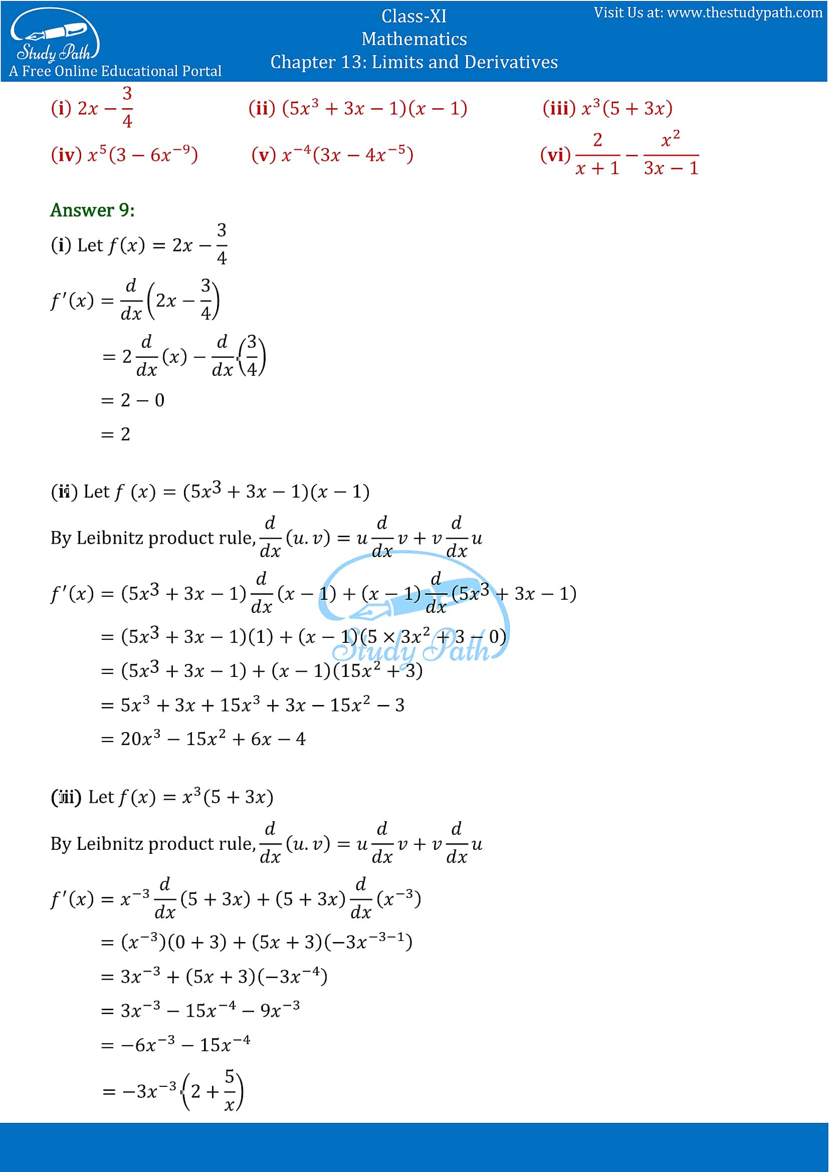 NCERT Solutions for Class 11 Maths chapter 13 Limits and Derivatives Exercise 13.2 Part-7