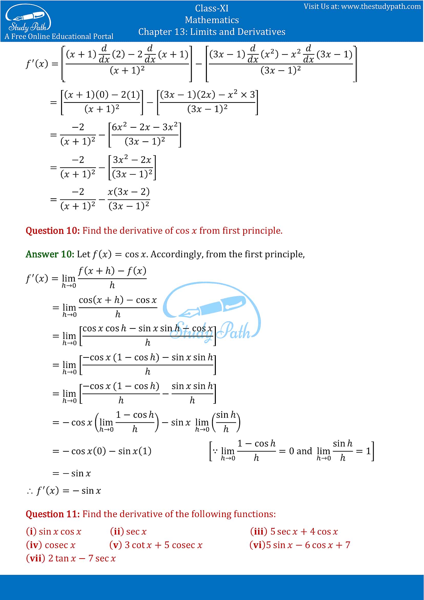 NCERT Solutions for Class 11 Maths chapter 13 Limits and Derivatives Exercise 13.2 Part-9