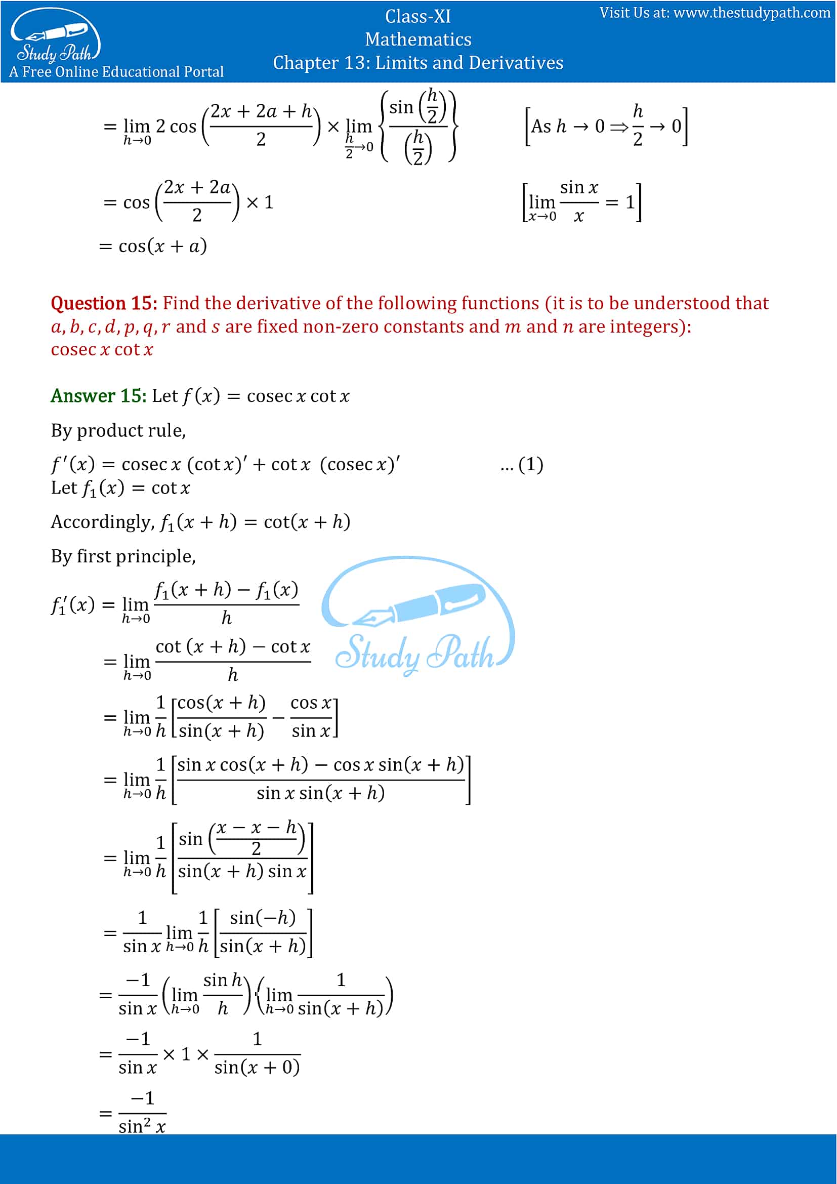 NCERT Solutions for Class 11 Maths chapter 13 Limits and Derivatives Miscellaneous Exercise Part-10