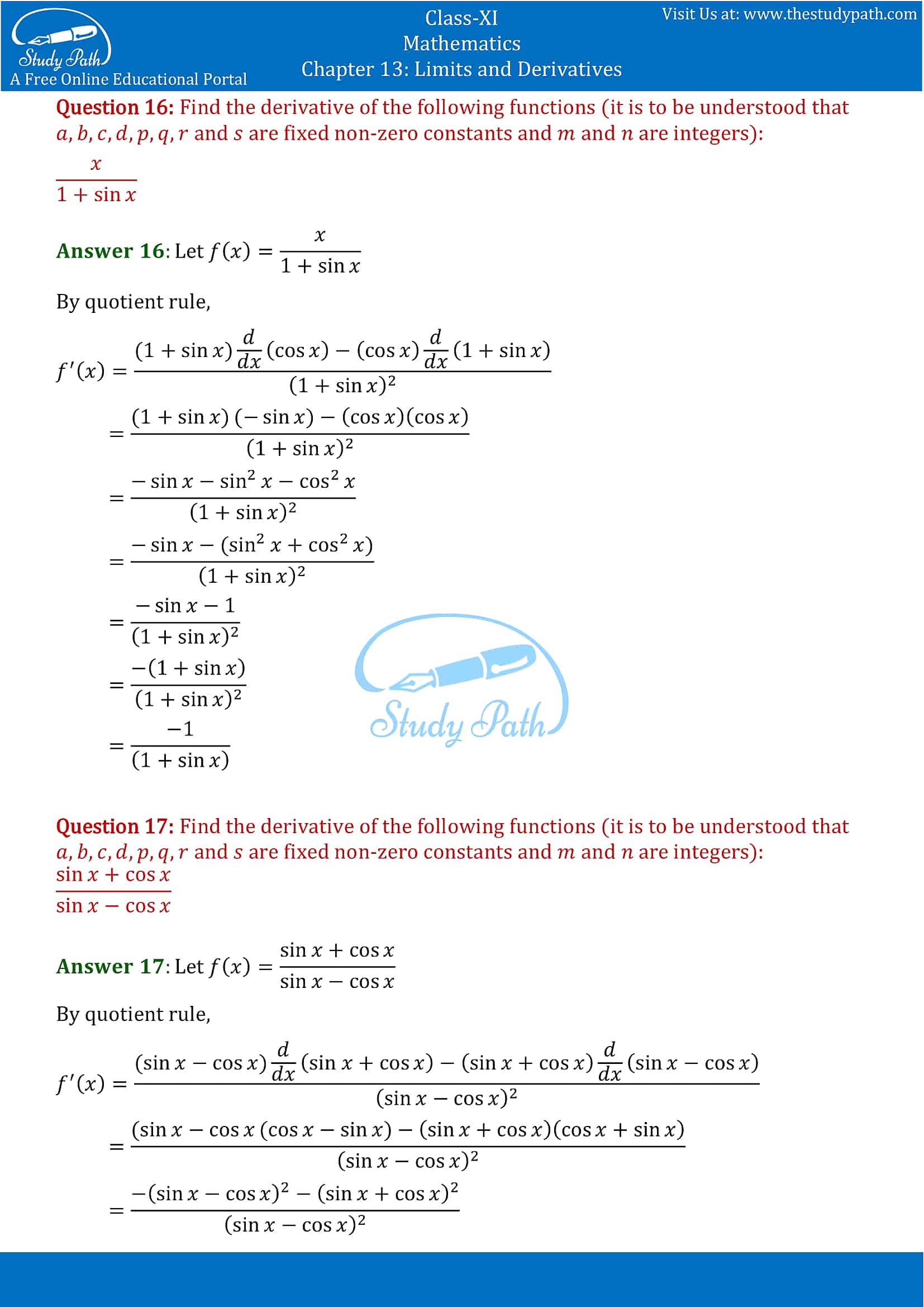 NCERT Solutions for Class 11 Maths chapter 13 Limits and Derivatives Miscellaneous Exercise Part-12