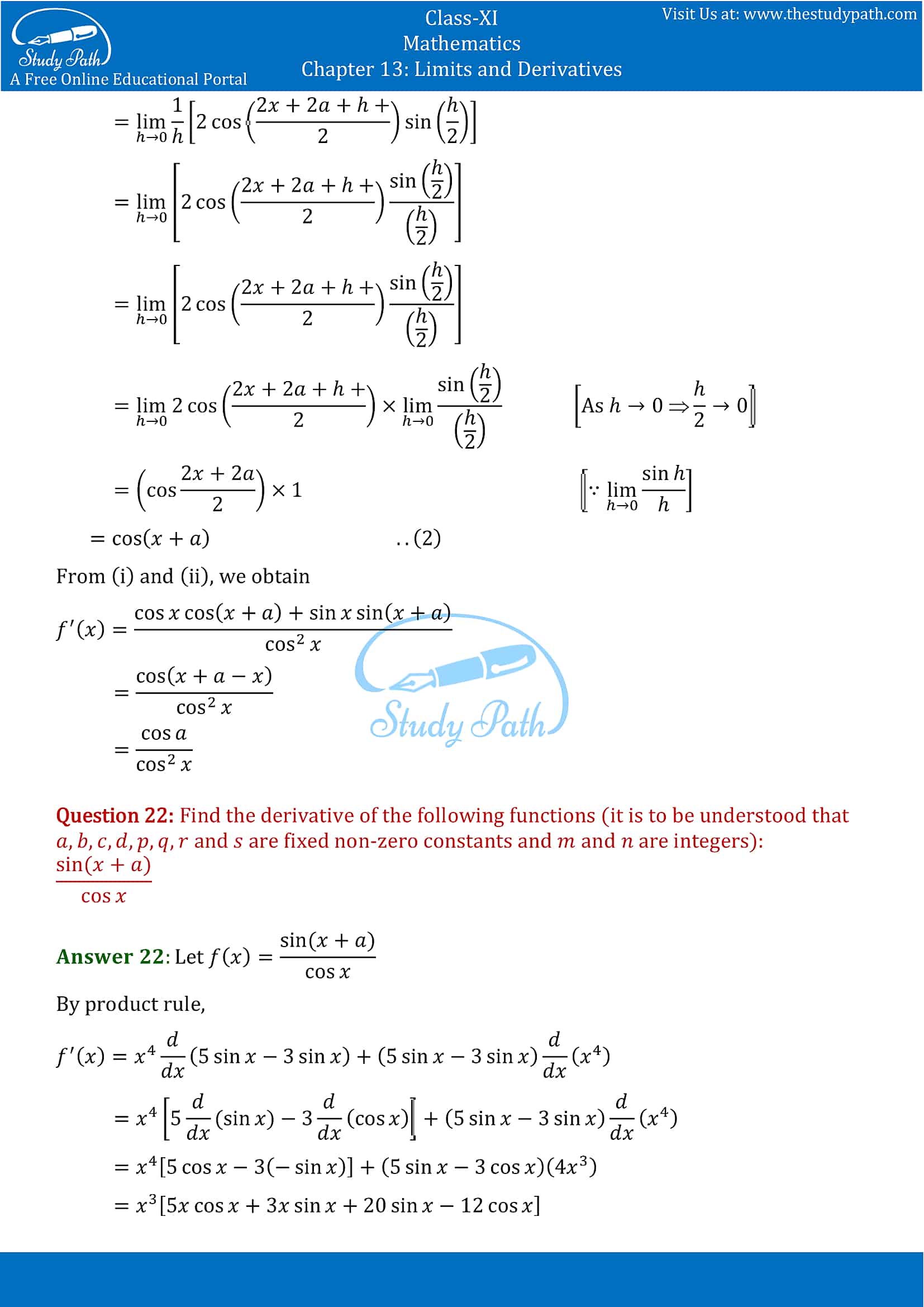 NCERT Solutions for Class 11 Maths chapter 13 Limits and Derivatives Miscellaneous Exercise Part-16