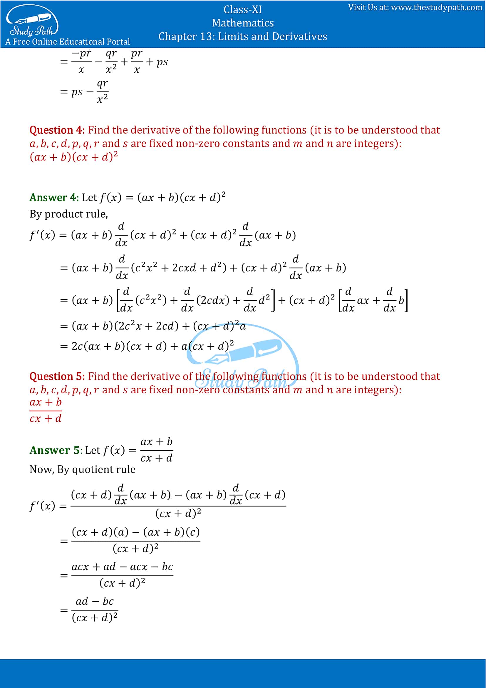 NCERT Solutions for Class 11 Maths chapter 13 Limits and Derivatives Miscellaneous Exercise Part-4
