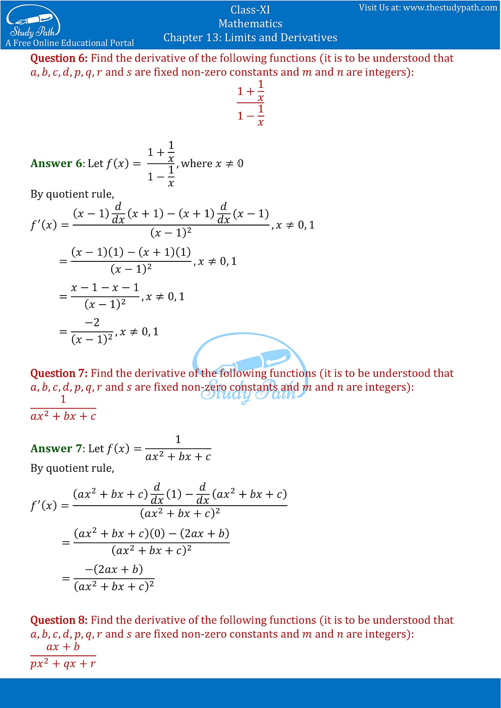 NCERT Solutions for Class 11 Maths chapter 13 Limits and Derivatives Miscellaneous Exercise Part-5